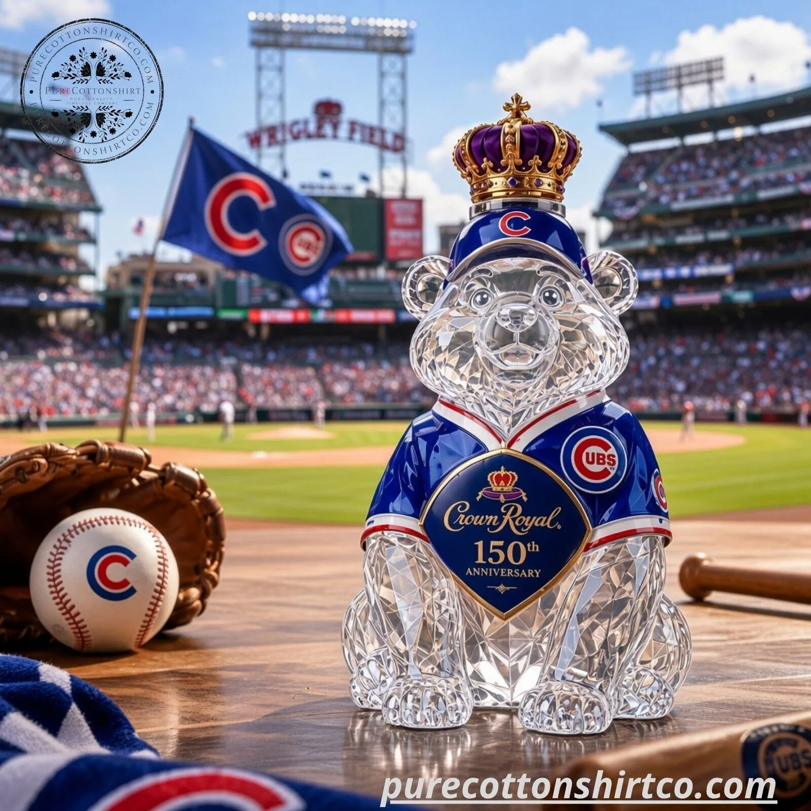Chicago Cubs Bear Mascot Shaped Crystal Glass Whiskey Decanter - 1876-2026 Edition 7 Chicago Cubs Bear Mascot Shaped Crystal Glass Whiskey Decanter - 1876-2026 Edition