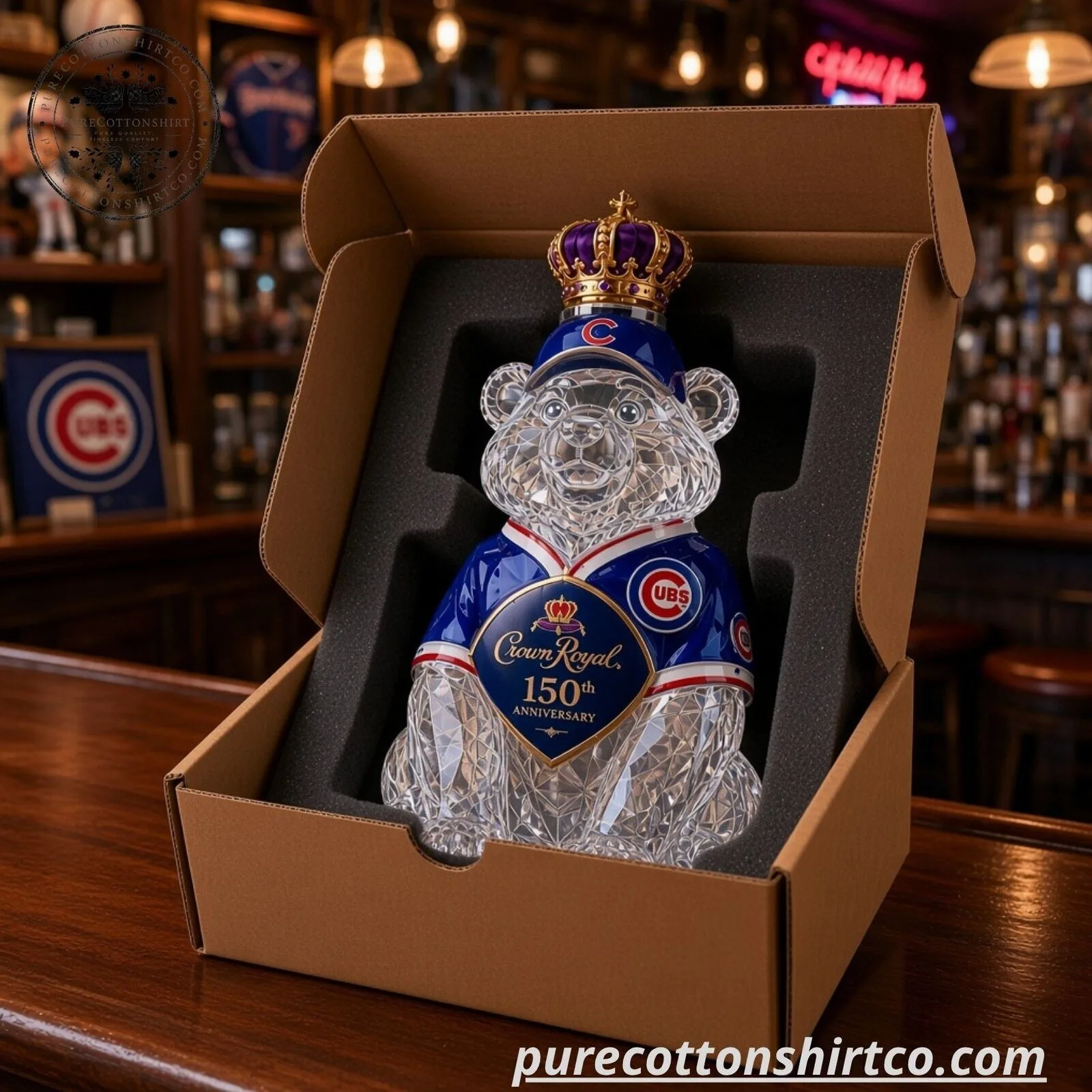 Chicago Cubs Bear Mascot Shaped Crystal Glass Whiskey Decanter - 1876-2026 Edition 8 Chicago Cubs Bear Mascot Shaped Crystal Glass Whiskey Decanter - 1876-2026 Edition