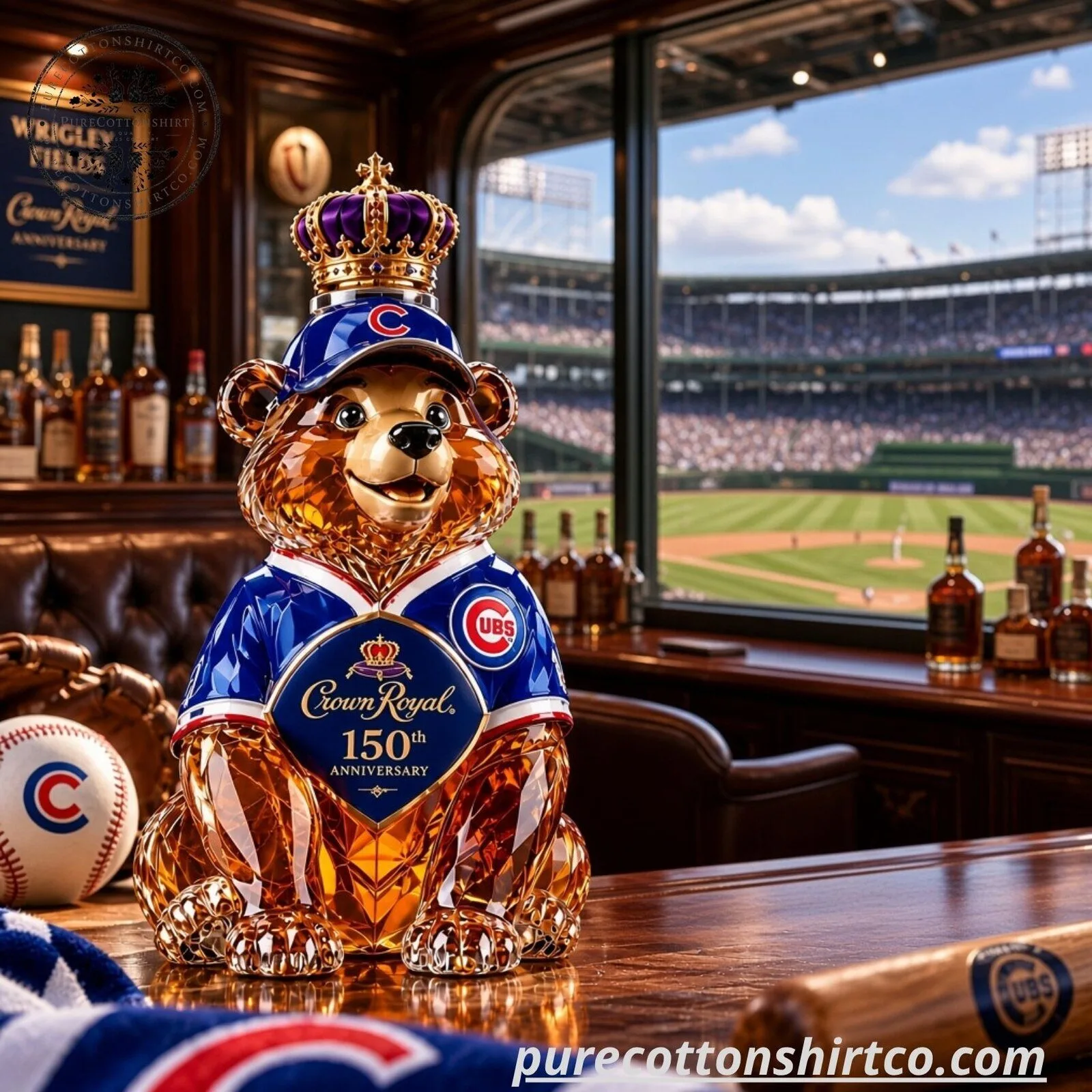 Chicago Cubs Bear Mascot Shaped Crystal Glass Whiskey Decanter - 1876-2026 Edition 9 Chicago Cubs Bear Mascot Shaped Crystal Glass Whiskey Decanter - 1876-2026 Edition