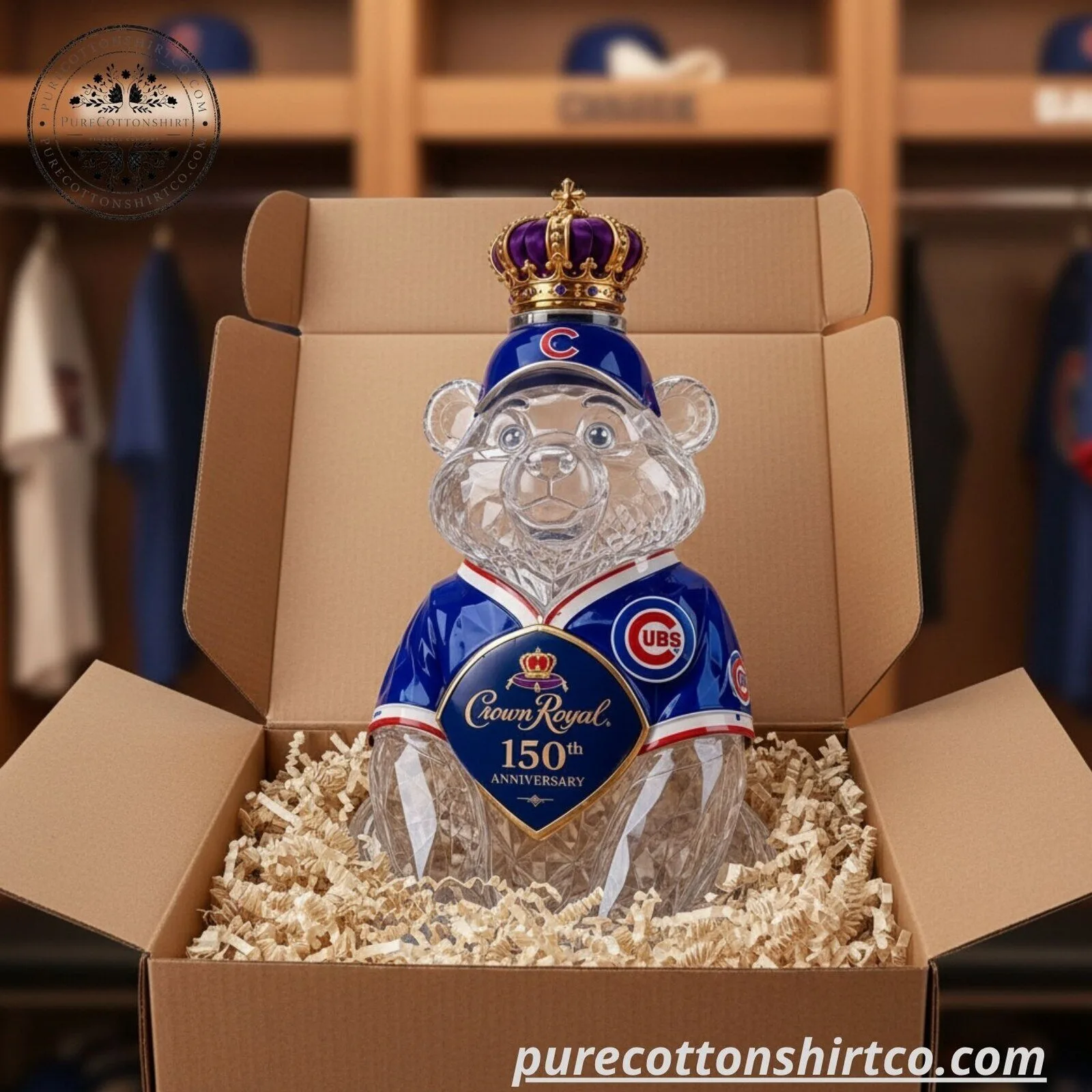 Chicago Cubs Bear Mascot Shaped Crystal Glass Whiskey Decanter - 1876-2026 Edition 11 Chicago Cubs Bear Mascot Shaped Crystal Glass Whiskey Decanter - 1876-2026 Edition