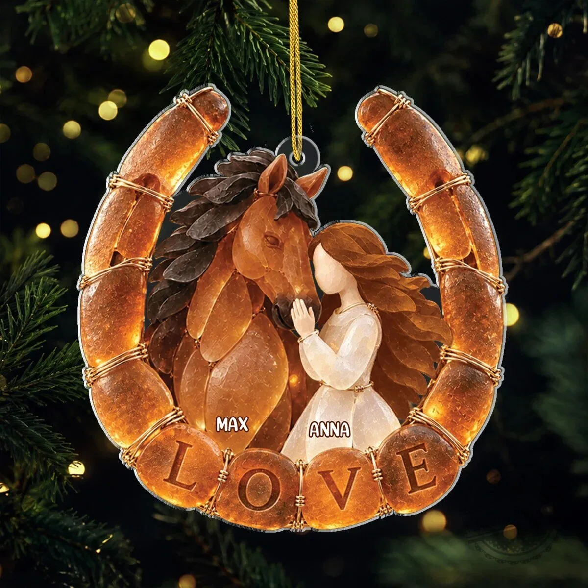 Personalized Horse Girl and Horse Love Acrylic Christmas Tree Ornament