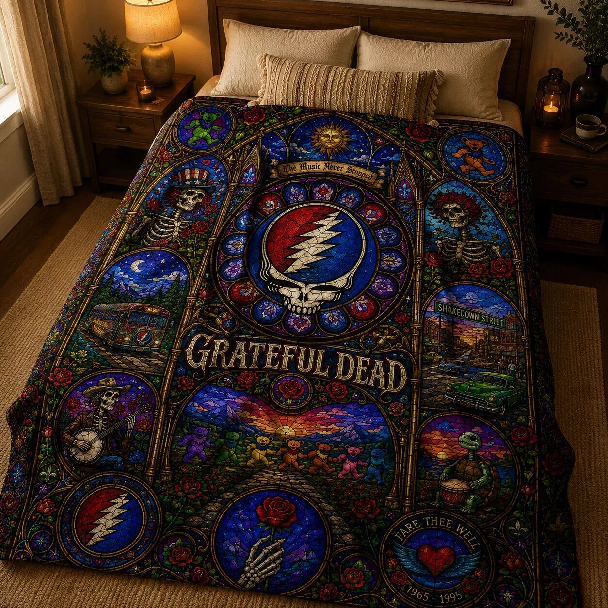 Grateful Dead Steal Your Face Stained Glass Art Sherpa Fleece Blanket