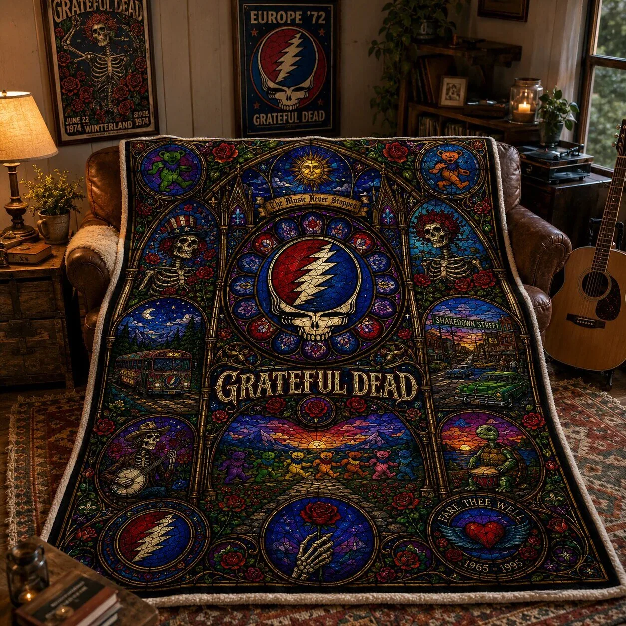 Grateful Dead Steal Your Face Stained Glass Art Sherpa Fleece Blanket 8 Grateful Dead Steal Your Face Stained Glass Art Sherpa Fleece Blanket