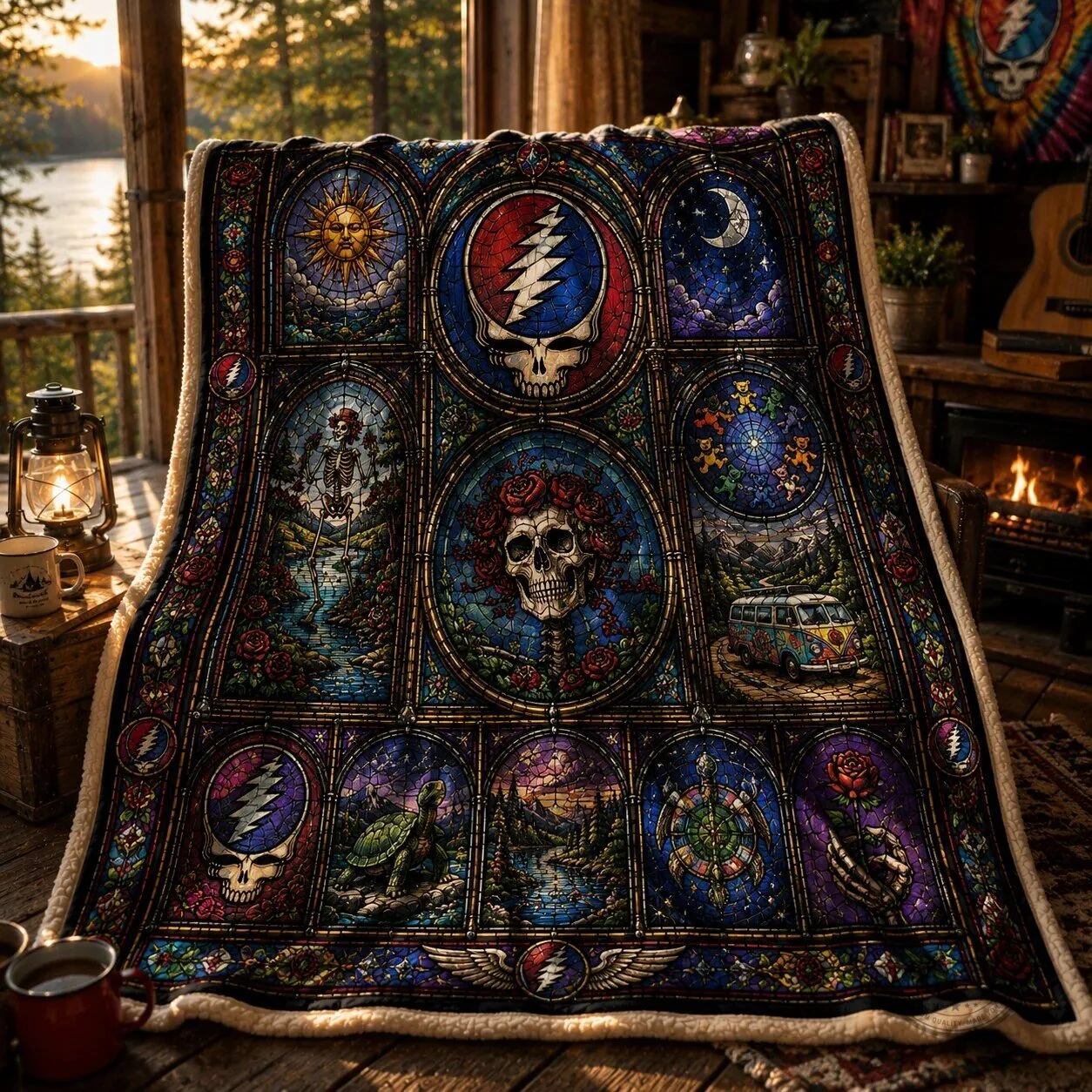 Grateful Dead Steal Your Face Stained Glass Art Sherpa Fleece Blanket 9 Grateful Dead Steal Your Face Stained Glass Art Sherpa Fleece Blanket