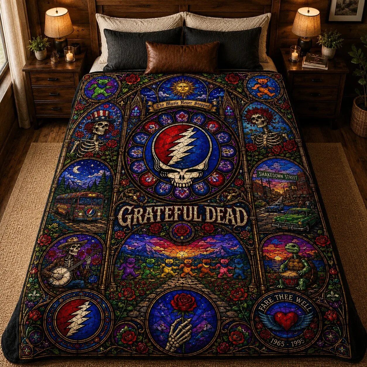Grateful Dead Steal Your Face Stained Glass Art Sherpa Fleece Blanket 10 Grateful Dead Steal Your Face Stained Glass Art Sherpa Fleece Blanket