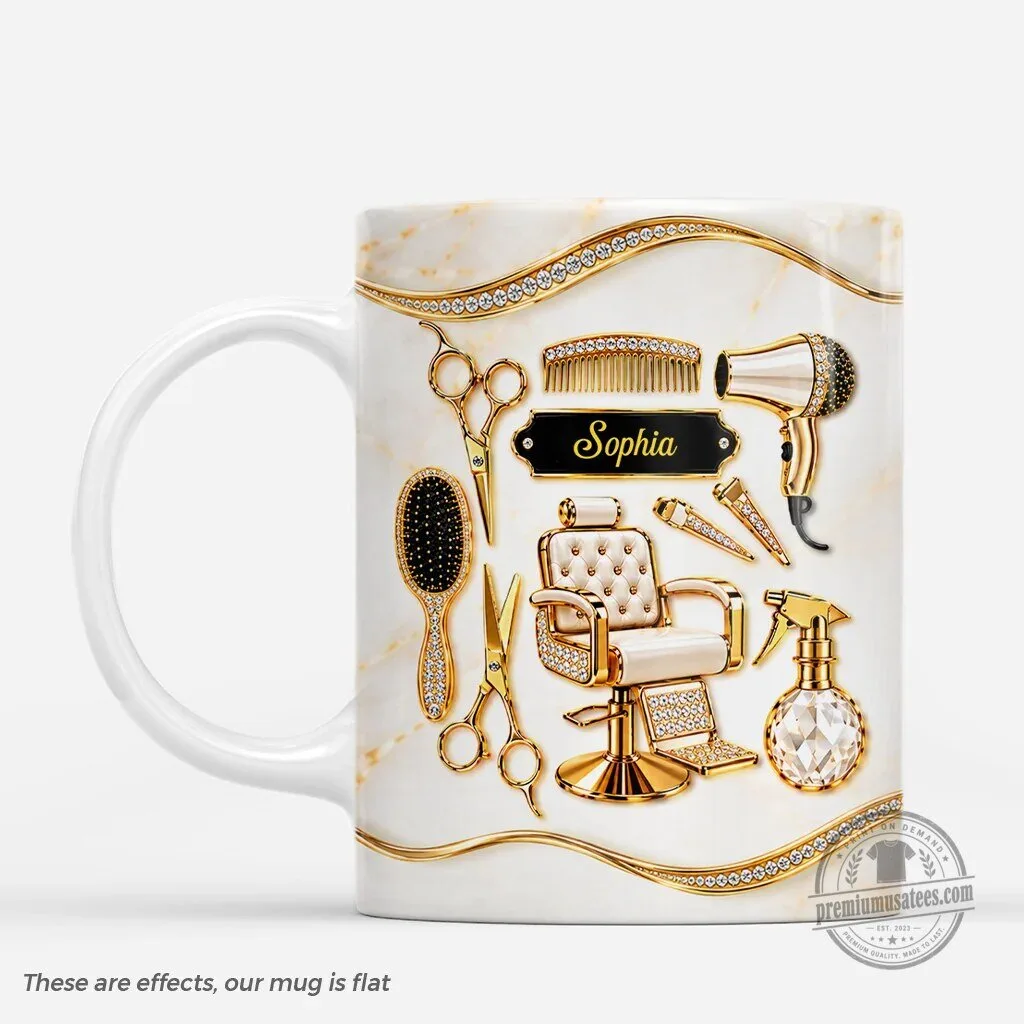 Personalized Hairstylist Tools White Marble Gold Diamond Pattern Coffee Mug 6 Personalized Hairstylist Tools White Marble Gold Diamond Pattern Coffee Mug