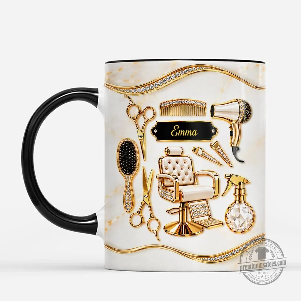 Personalized Hairstylist Tools White Marble Gold Diamond Pattern Coffee Mug 7 Personalized Hairstylist Tools White Marble Gold Diamond Pattern Coffee Mug
