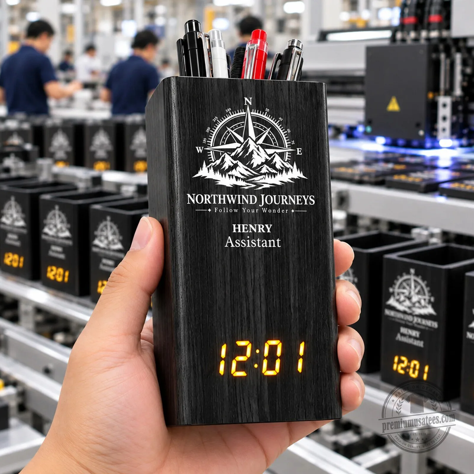 Personalized Wooden Pen Holder with Digital Clock for Desk Organization 10 Personalized Wooden Pen Holder with Digital Clock for Desk Organization