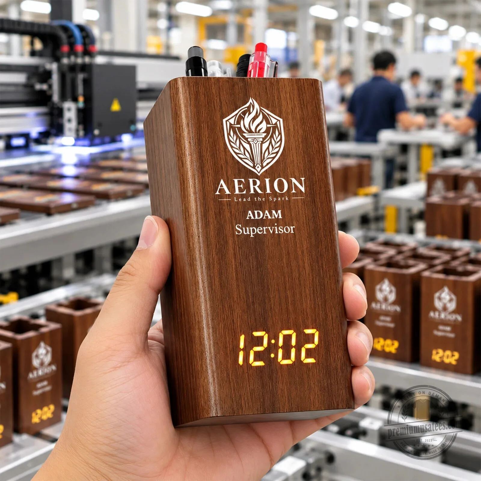 Personalized Wooden Pen Holder with Digital Clock for Desk Organization 12 Personalized Wooden Pen Holder with Digital Clock for Desk Organization