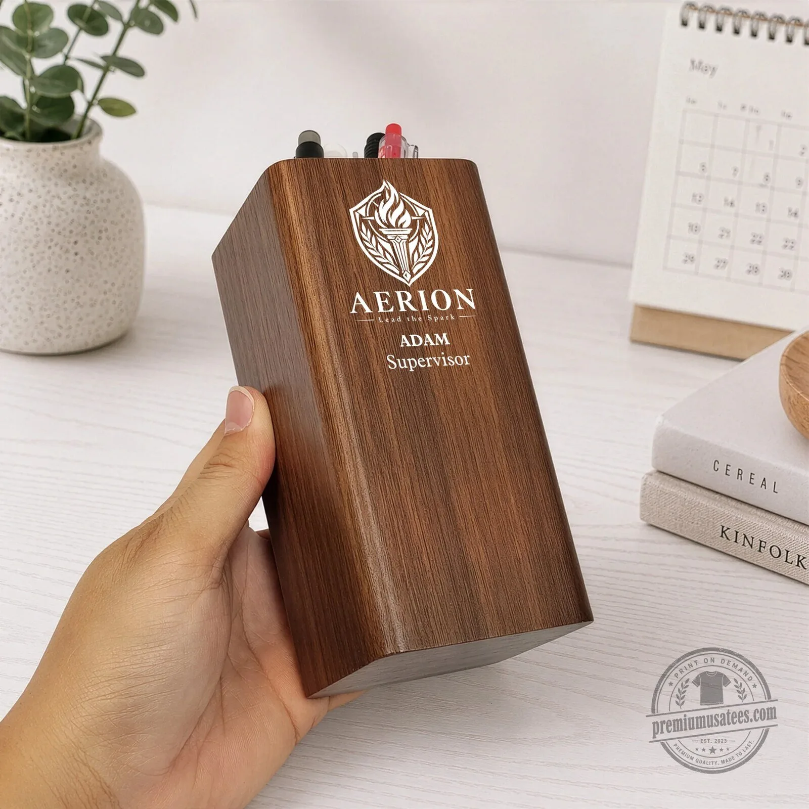 Personalized Wooden Pen Holder with Digital Clock for Desk Organization 14 Personalized Wooden Pen Holder with Digital Clock for Desk Organization