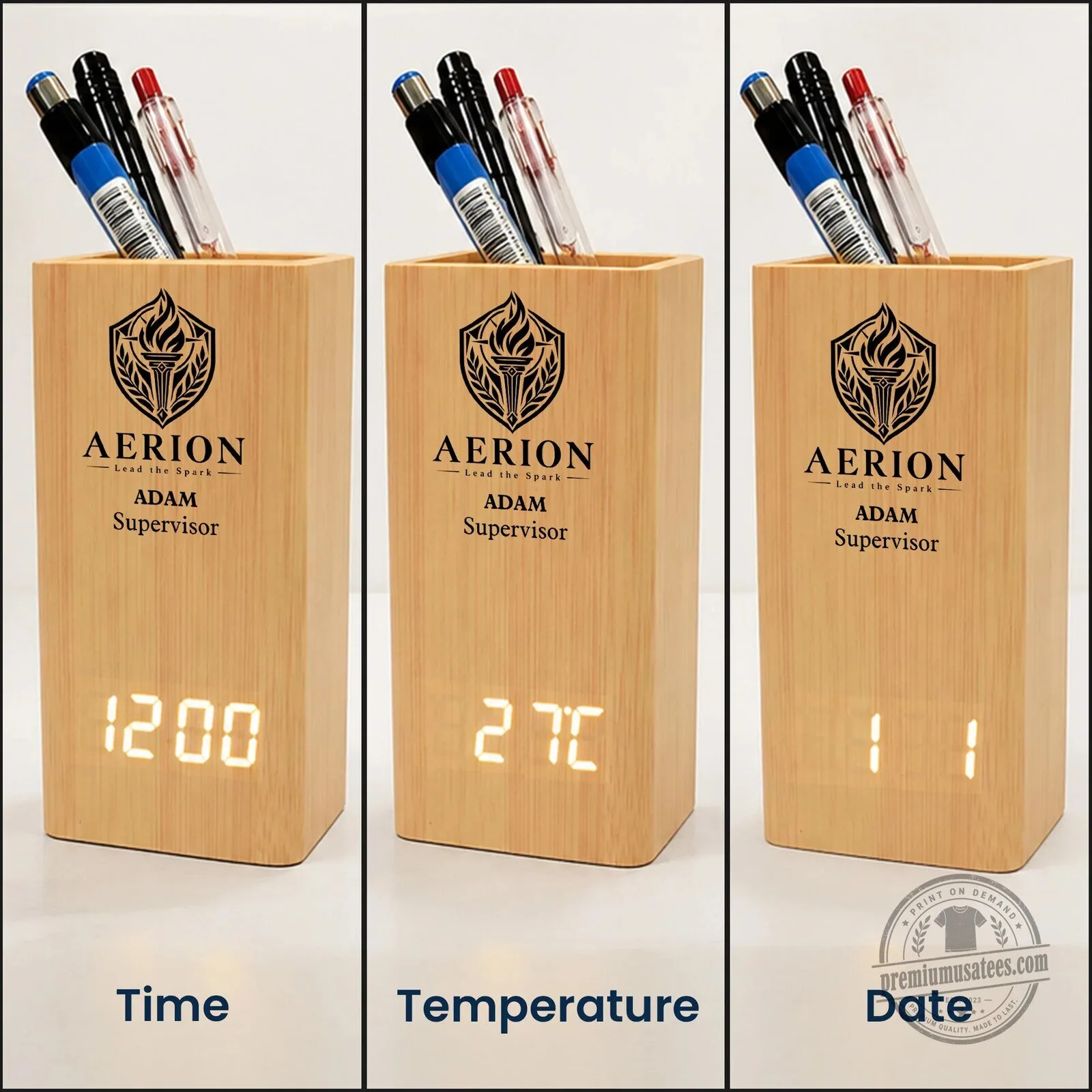 Personalized Wooden Pen Holder with Digital Clock for Desk Organization 15 Personalized Wooden Pen Holder with Digital Clock for Desk Organization