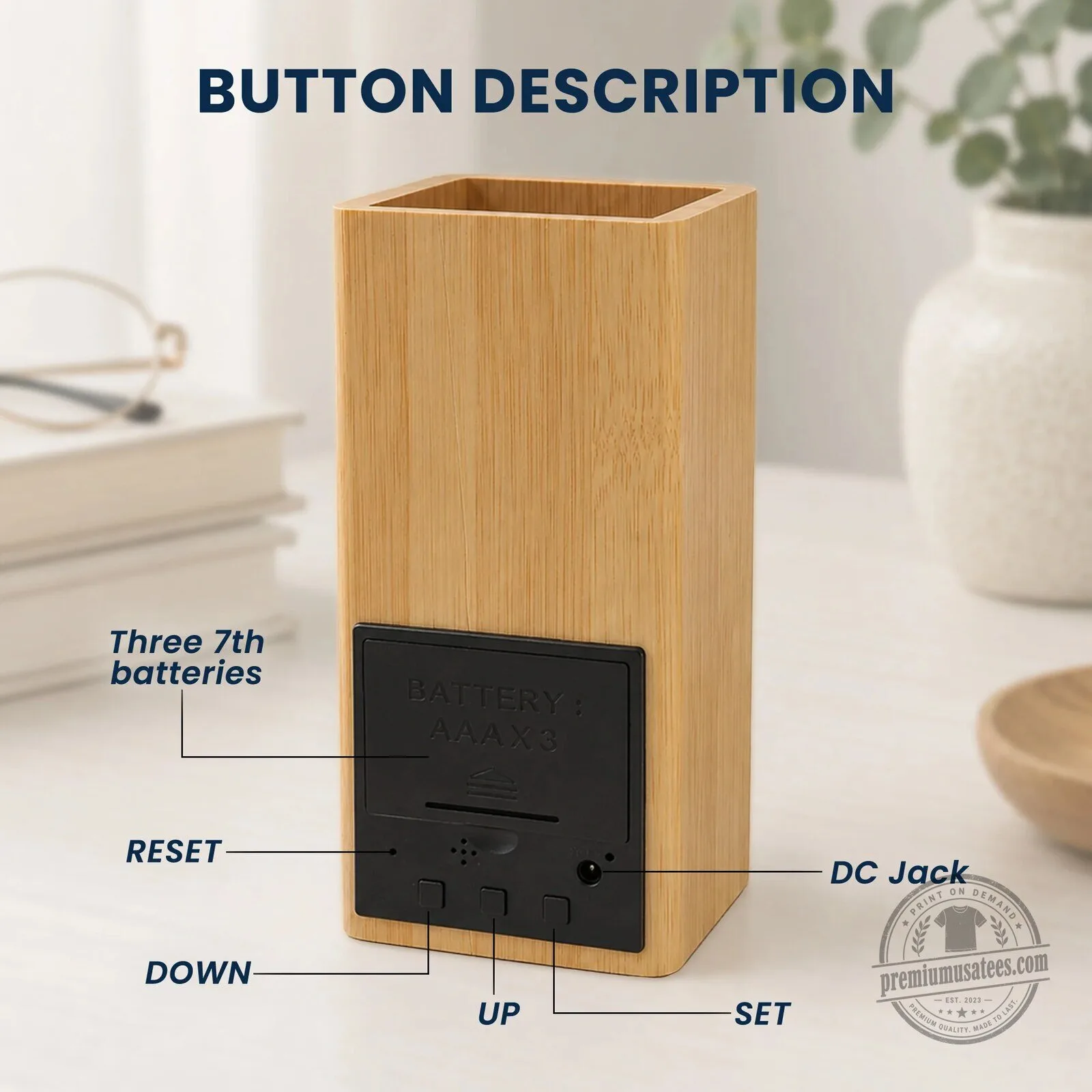 Personalized Wooden Pen Holder with Digital Clock for Desk Organization 16 Personalized Wooden Pen Holder with Digital Clock for Desk Organization