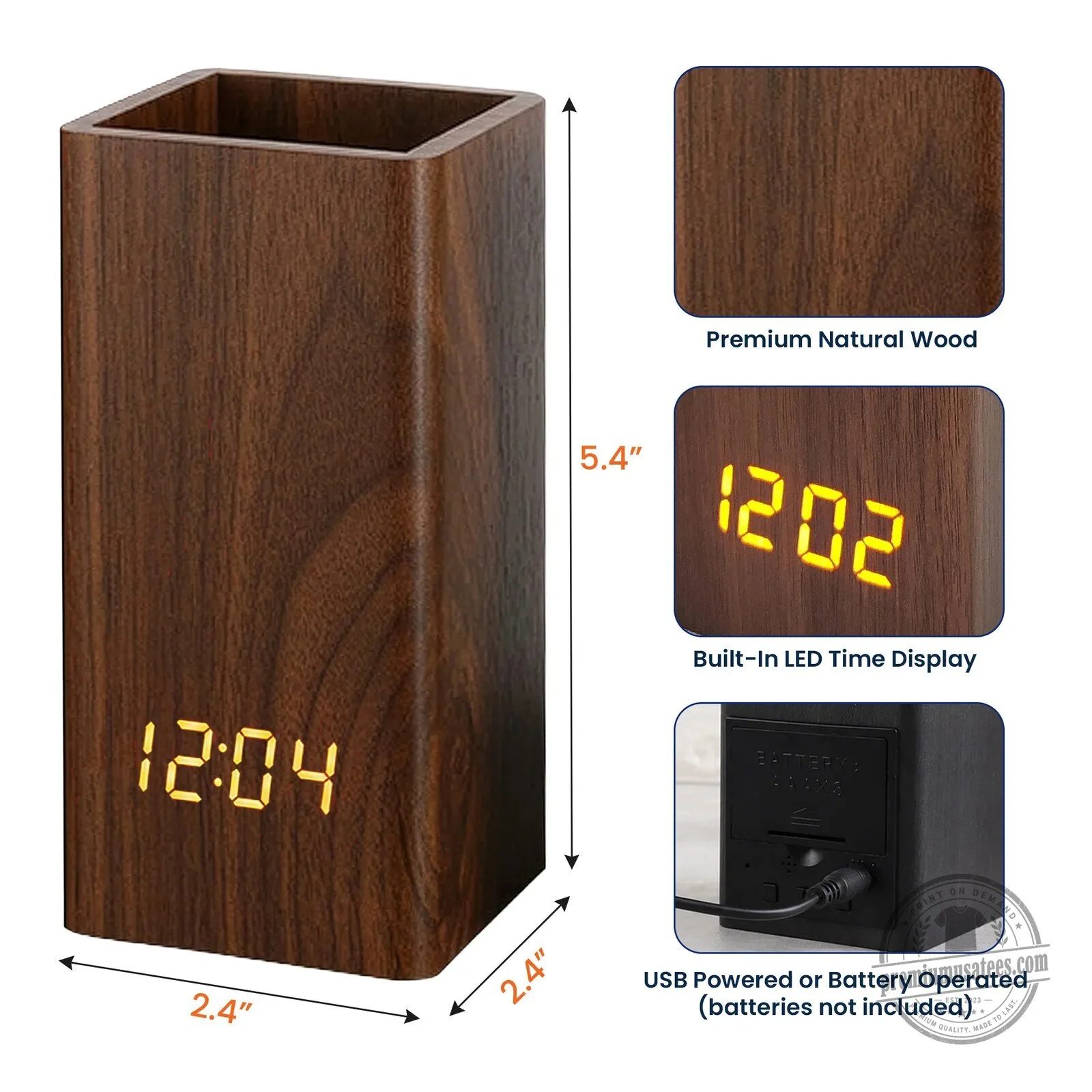 Personalized Wooden Pen Holder with Digital Clock for Desk Organization 17 Personalized Wooden Pen Holder with Digital Clock for Desk Organization