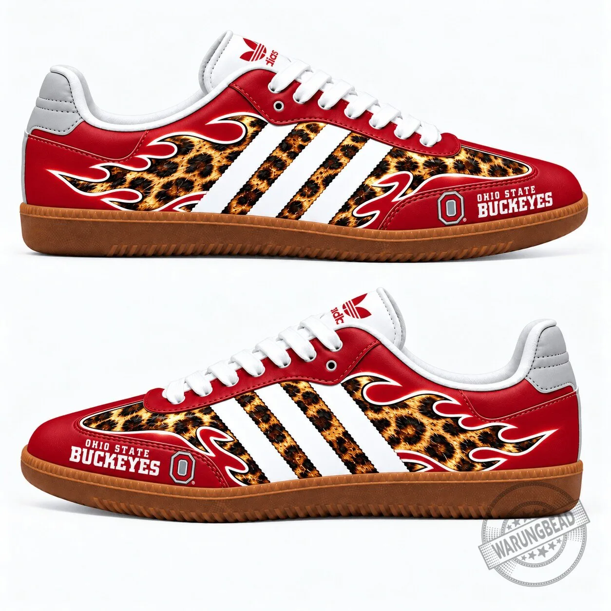 Ohio State Buckeyes Leopard Print Flame Design Red and White Shoes
