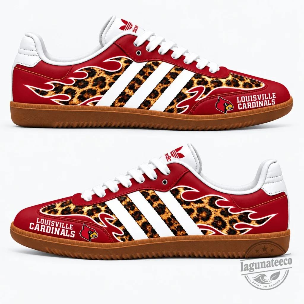 Louisville Cardinals Leopard Print Flames Pattern Red and White Shoes Louisville Cardinals Leopard Print Flames Pattern Red and White Shoes