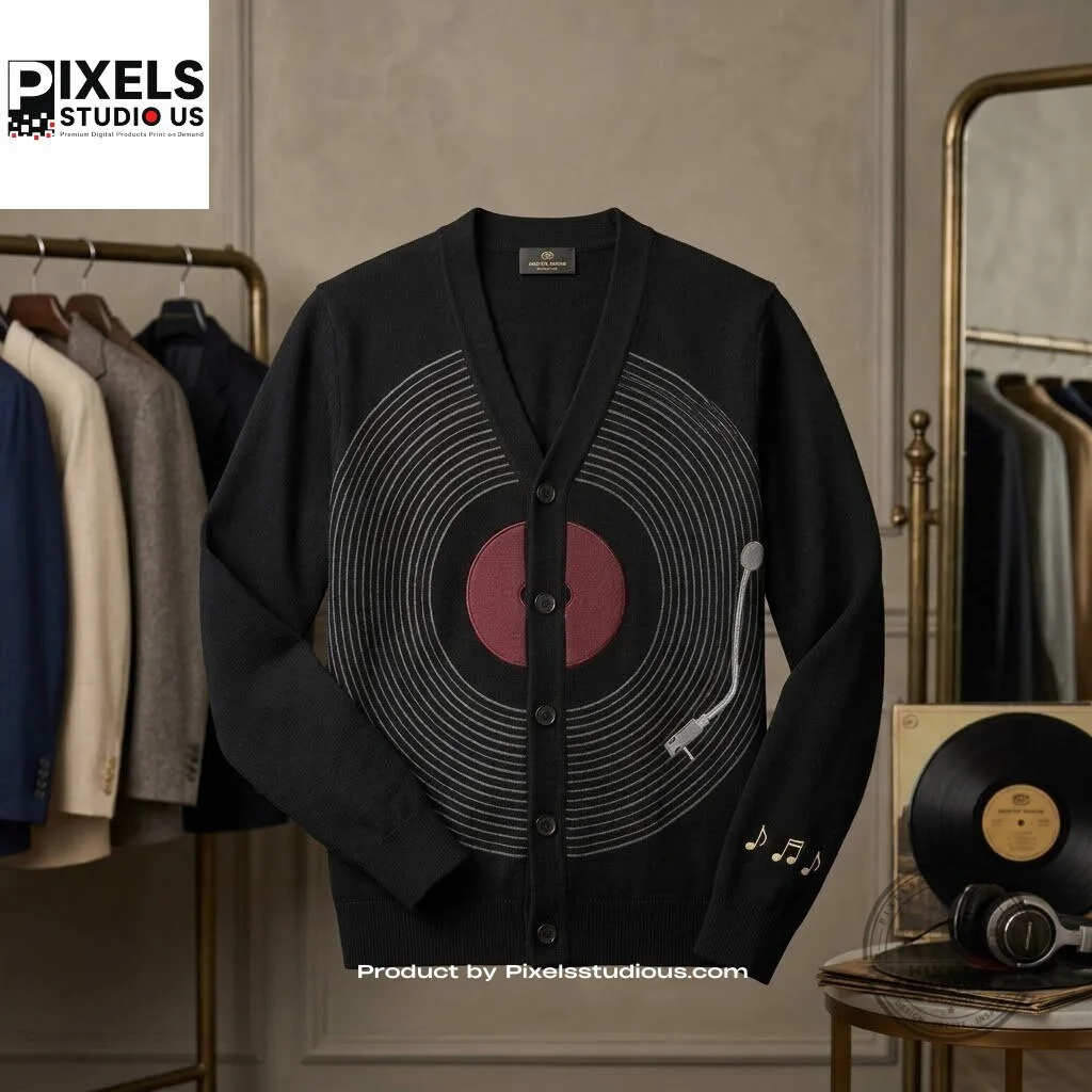Vinyl Record Knit Cardigan Sweater 5 Vinyl Record Knit Cardigan Sweater 3D shirt or sports jersey with all-over print design