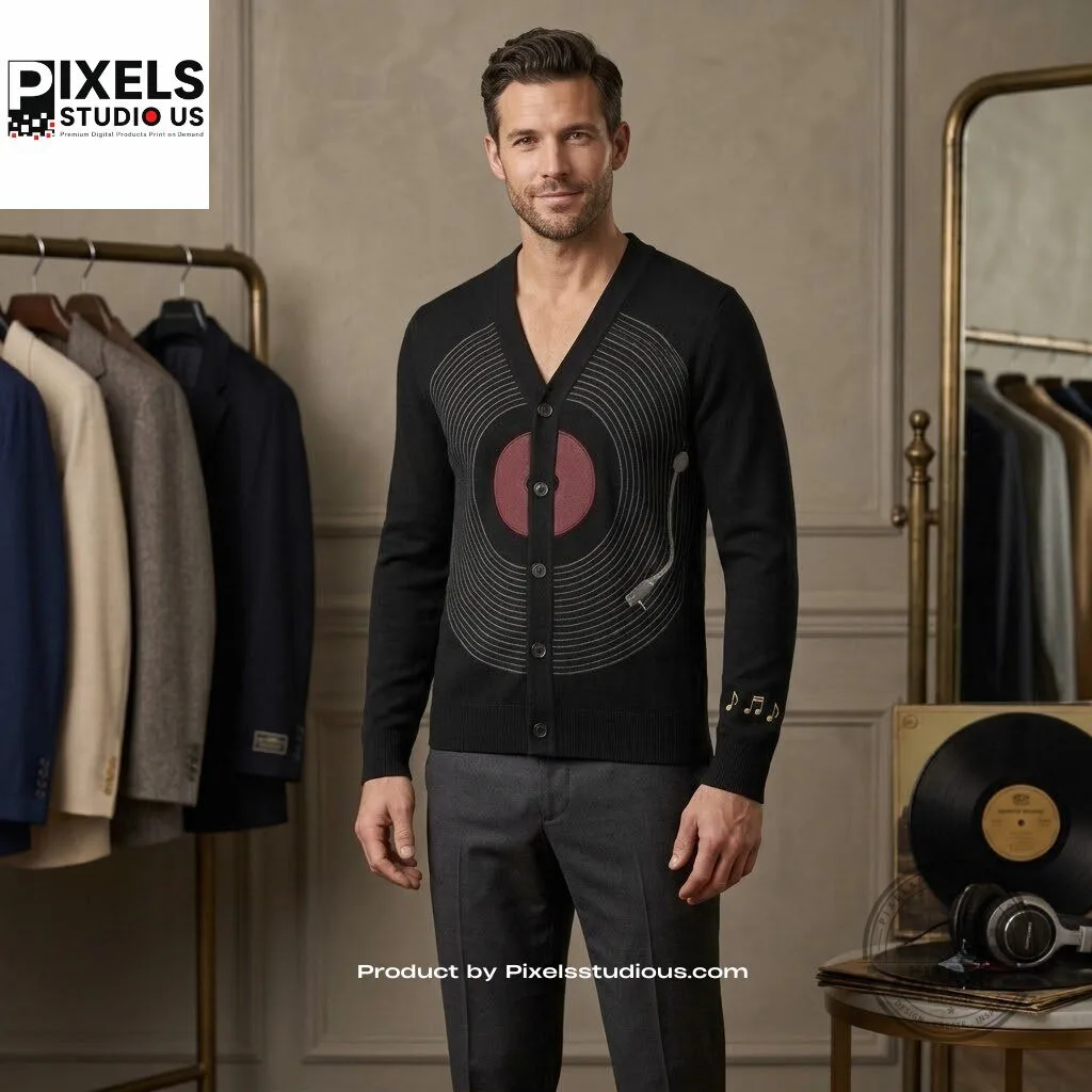 Vinyl Record Knit Cardigan Sweater 6 Vinyl Record Knit Cardigan Sweater 3D shirt or sports jersey with all-over print design