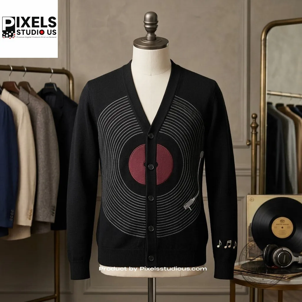 Vinyl Record Knit Cardigan Sweater 7 Vinyl Record Knit Cardigan Sweater 3D shirt or sports jersey with all-over print design