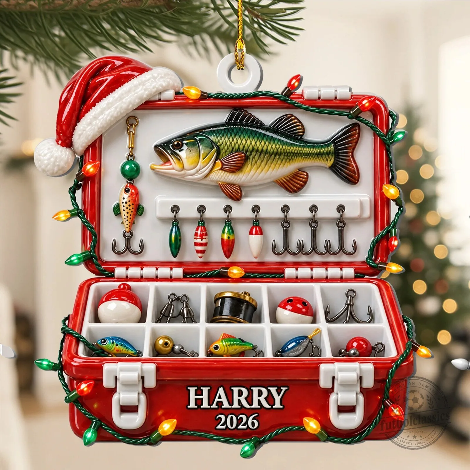 Personalized Fishing Tackle Box Christmas Tree Ornament for Fisherman