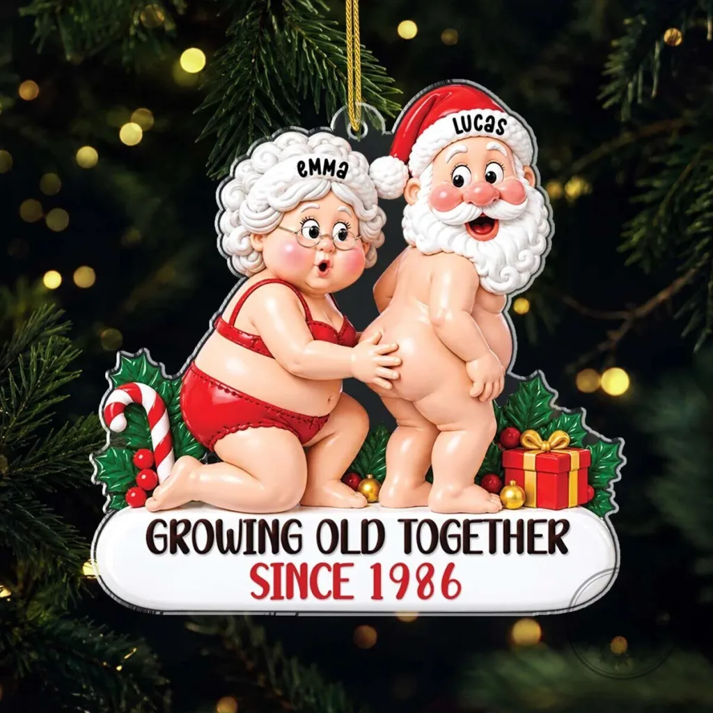 Personalized Naughty Santa Couple Christmas Tree Ornament Personalized Naughty Santa Couple Christmas Tree Ornament