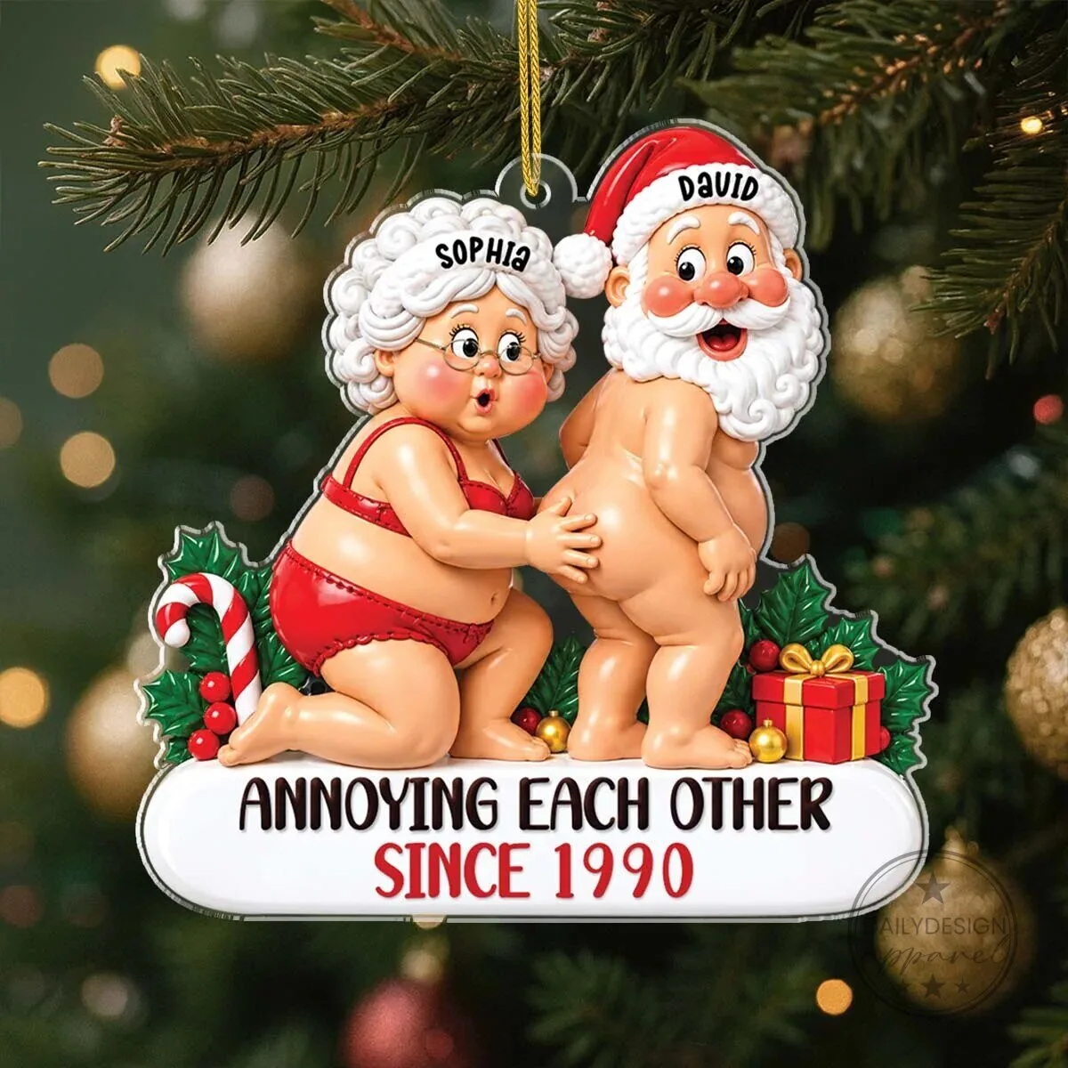 Personalized Naughty Santa Couple Christmas Tree Ornament 7 Personalized Naughty Santa Couple Christmas Tree Ornament