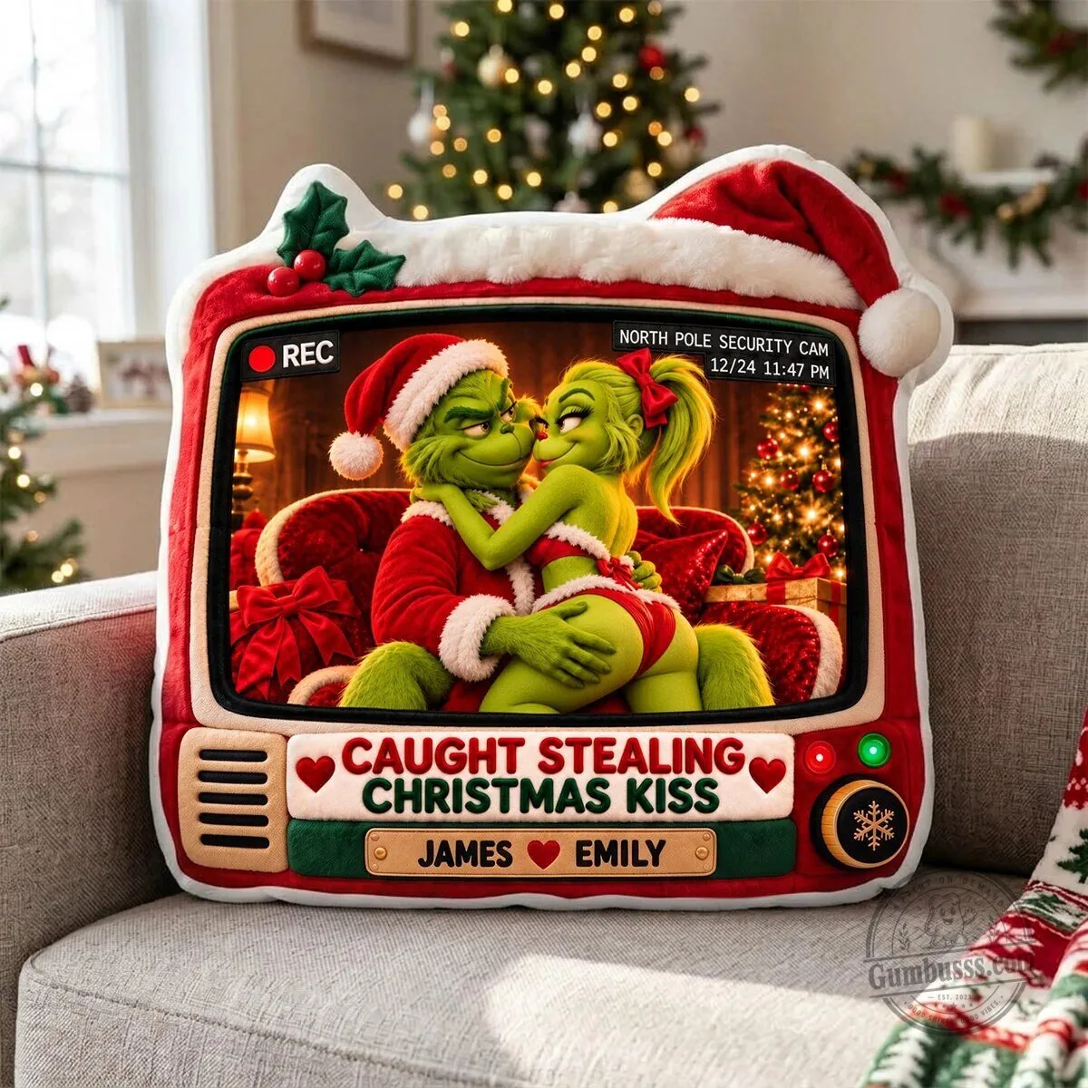 Grinch Caught Stealing Christmas Kiss Personalized Throw Pillow 3 Grinch Caught Stealing Christmas Kiss Personalized Throw Pillow