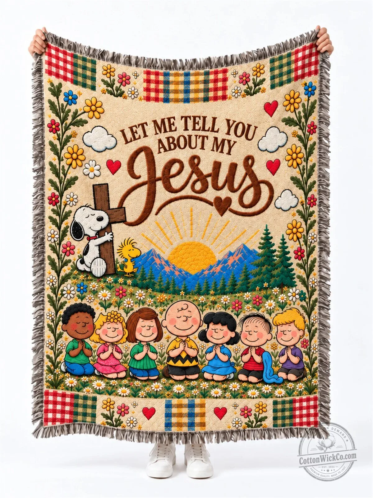 Let Me Tell You About My Jesus Peanuts Snoopy Christian Woven Blanket