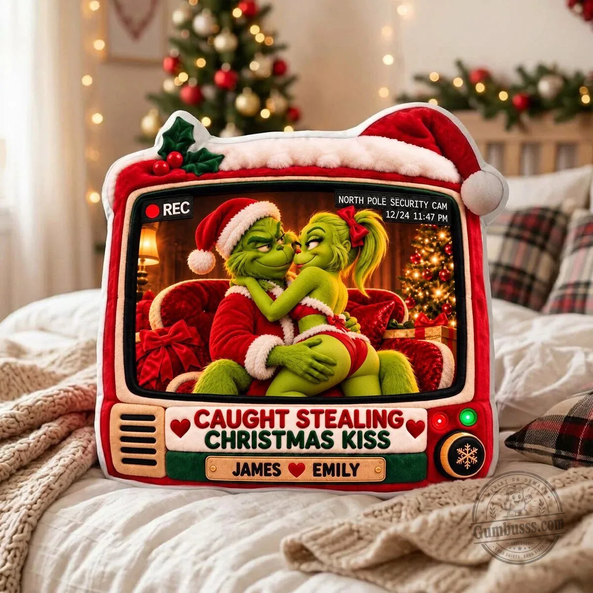 Grinch Caught Stealing Christmas Kiss Personalized Throw Pillow 4 Grinch Caught Stealing Christmas Kiss Personalized Throw Pillow