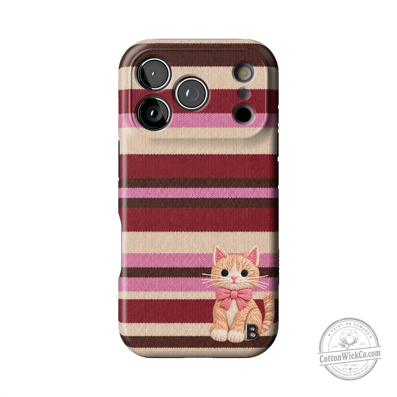 Cute Orange Kitten with Pink Bow Tie Striped Pattern iPhone Case