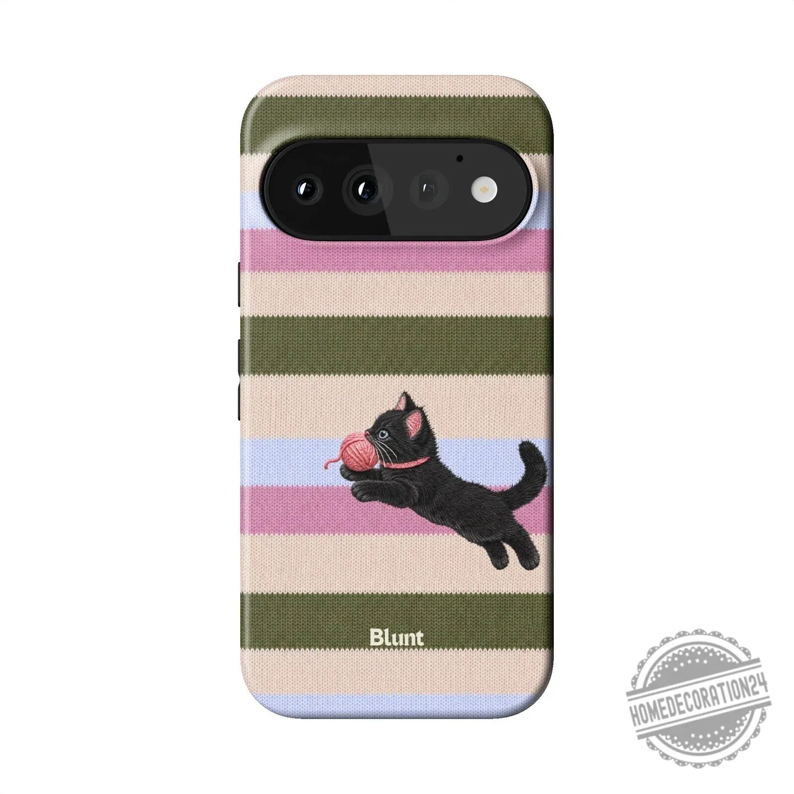 Striped Pattern Phone Case Featuring a Playful Black Kitten and Yarn Ball 11 Striped Pattern Phone Case Featuring a Playful Black Kitten and Yarn Ball