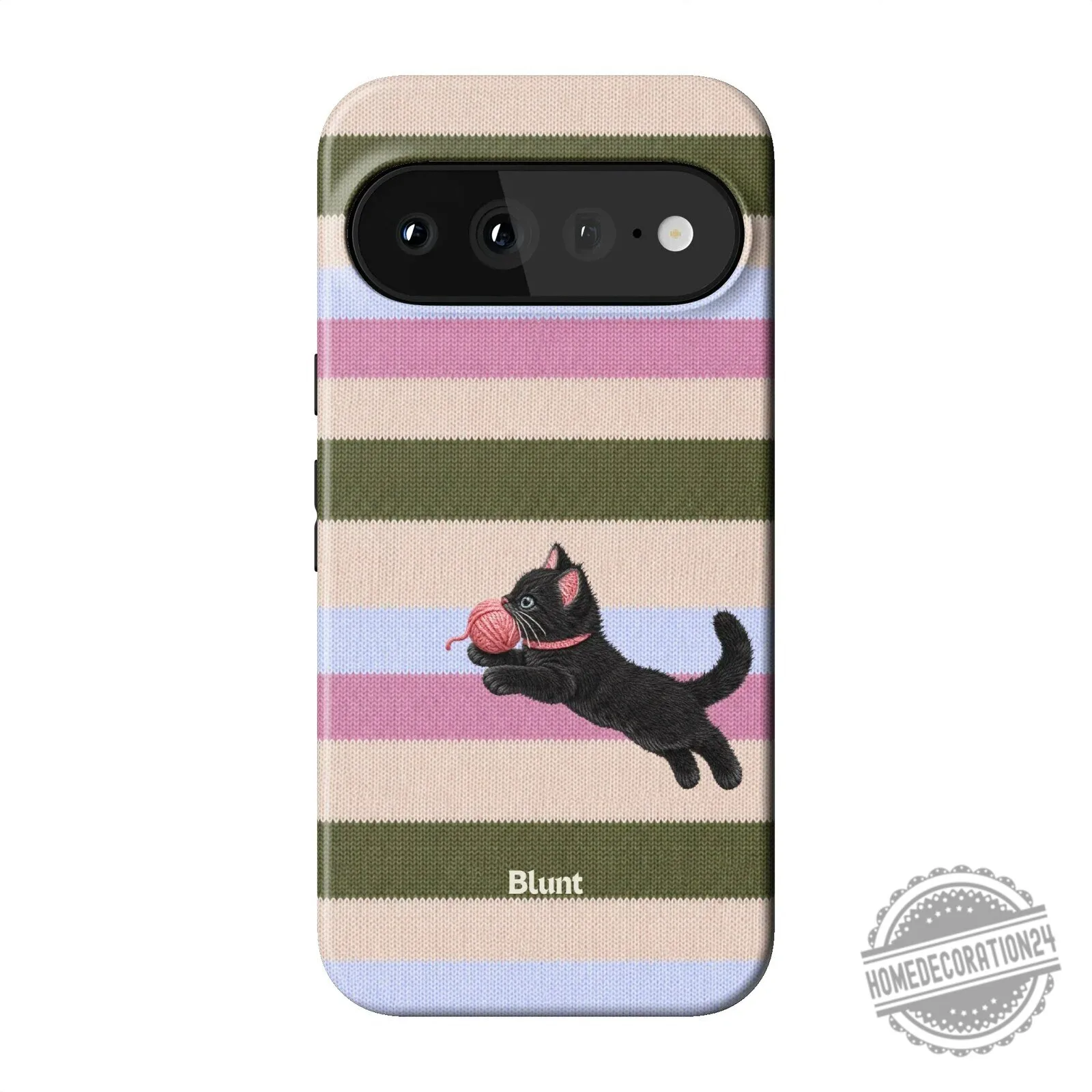Striped Pattern Phone Case Featuring a Playful Black Kitten and Yarn Ball 12 Striped Pattern Phone Case Featuring a Playful Black Kitten and Yarn Ball