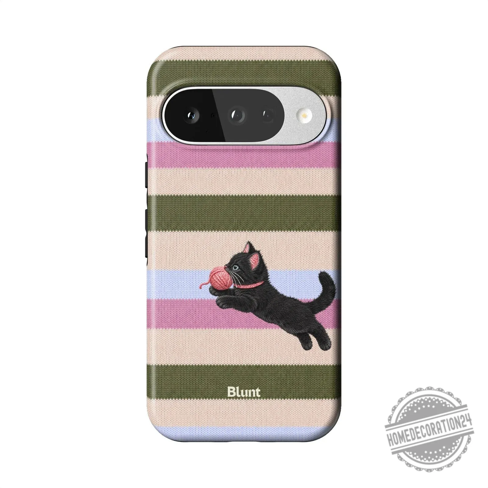 Striped Pattern Phone Case Featuring a Playful Black Kitten and Yarn Ball 13 Striped Pattern Phone Case Featuring a Playful Black Kitten and Yarn Ball