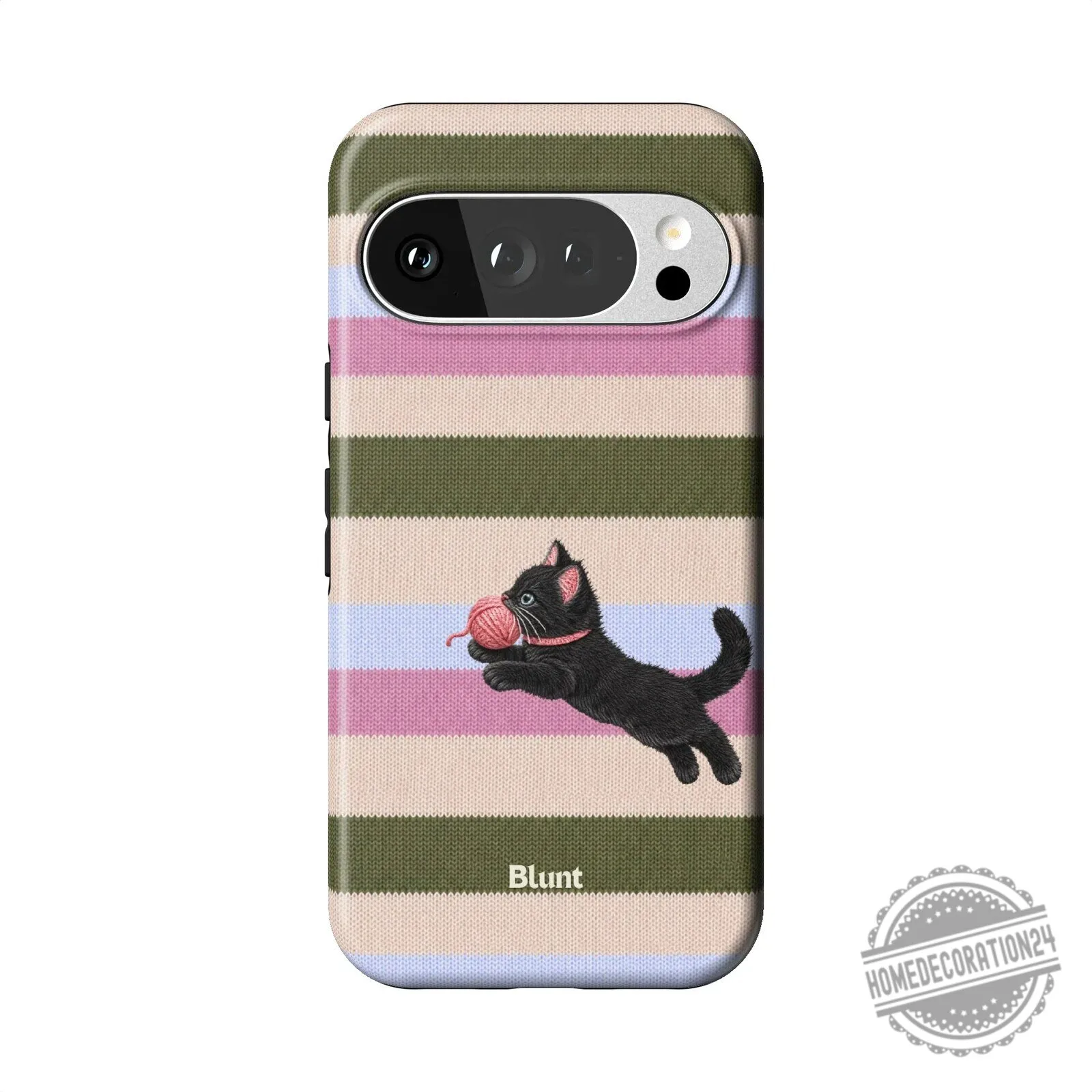 Striped Pattern Phone Case Featuring a Playful Black Kitten and Yarn Ball 14 Striped Pattern Phone Case Featuring a Playful Black Kitten and Yarn Ball