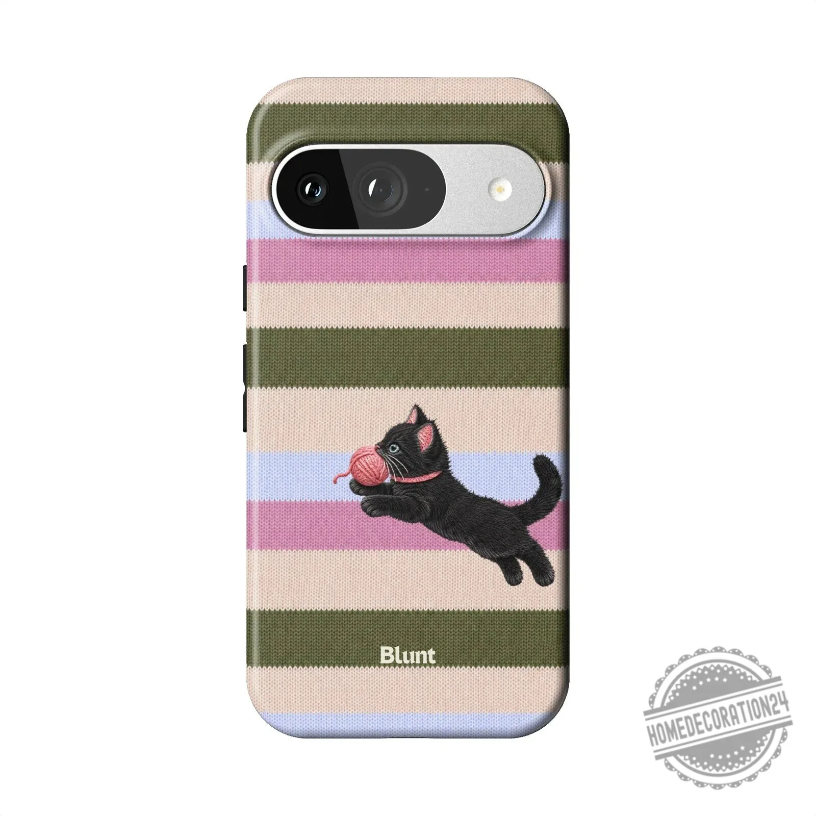 Striped Pattern Phone Case Featuring a Playful Black Kitten and Yarn Ball 16 Striped Pattern Phone Case Featuring a Playful Black Kitten and Yarn Ball