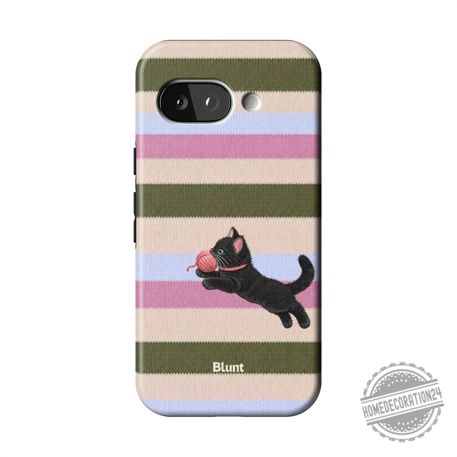 Striped Pattern Phone Case Featuring a Playful Black Kitten and Yarn Ball 17 Striped Pattern Phone Case Featuring a Playful Black Kitten and Yarn Ball