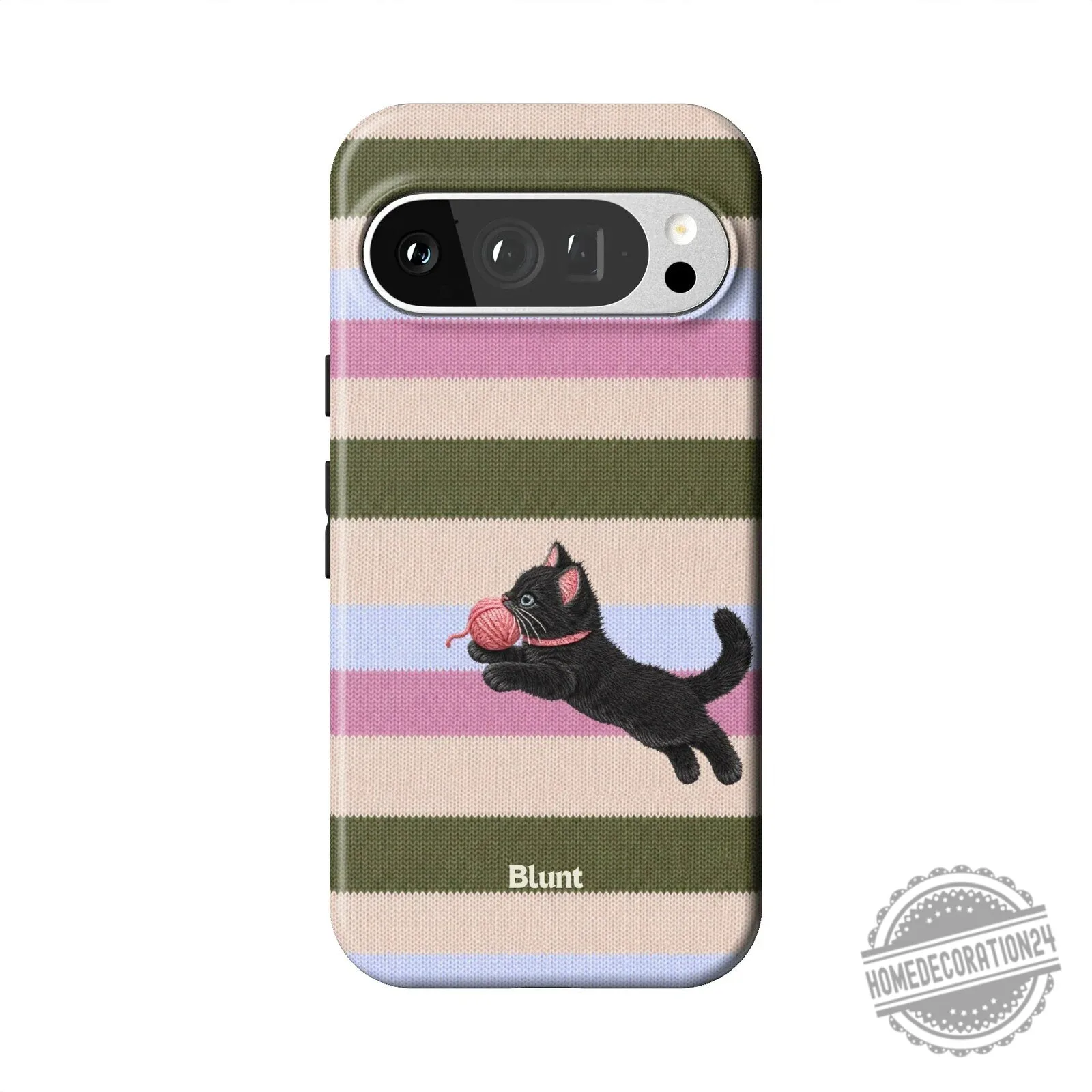 Striped Pattern Phone Case Featuring a Playful Black Kitten and Yarn Ball 18 Striped Pattern Phone Case Featuring a Playful Black Kitten and Yarn Ball