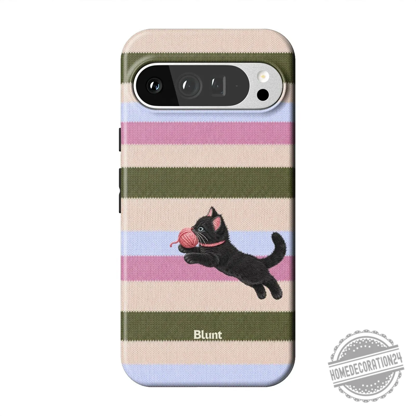 Striped Pattern Phone Case Featuring a Playful Black Kitten and Yarn Ball 19 Striped Pattern Phone Case Featuring a Playful Black Kitten and Yarn Ball