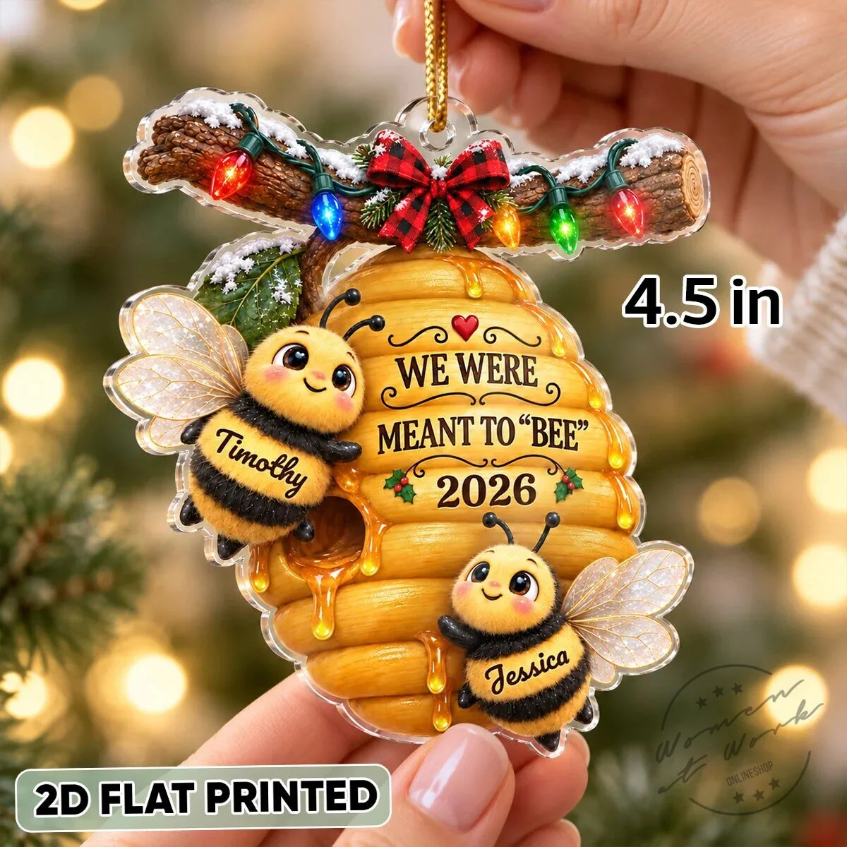 Personalized Couple Bees Hive Christmas Tree Ornament with Custom Names and Year 10 Personalized Couple Bees Hive Christmas Tree Ornament with Custom Names and Year