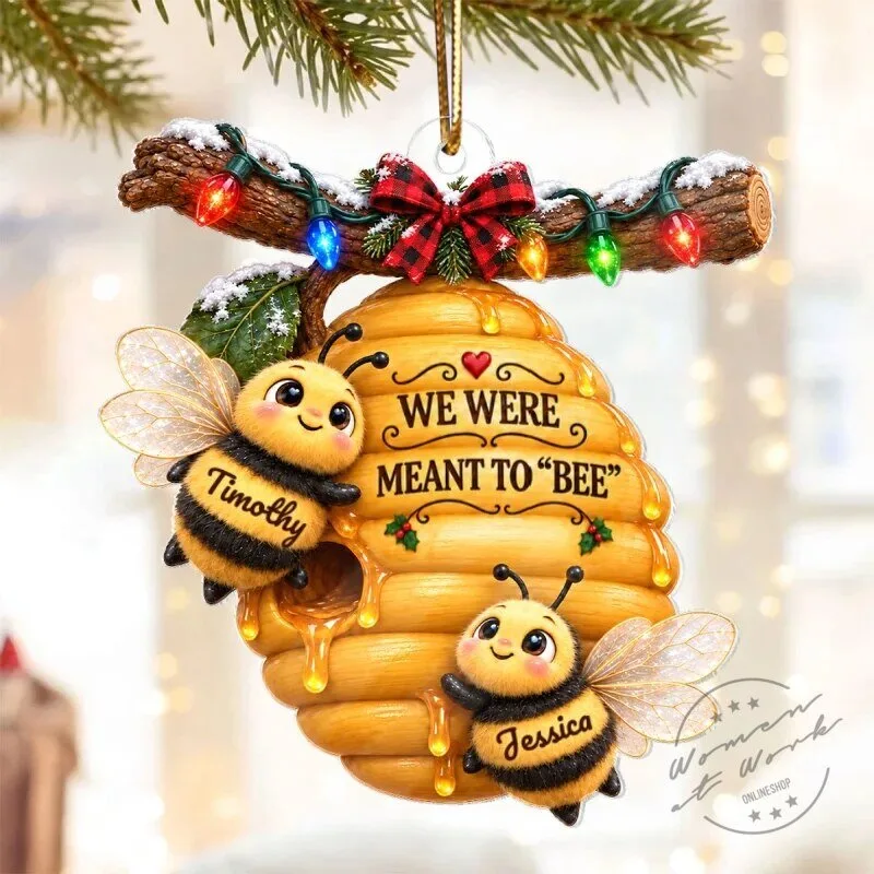 Personalized Couple Bees Hive Christmas Tree Ornament with Custom Names and Year 17 Personalized Couple Bees Hive Christmas Tree Ornament with Custom Names and Year