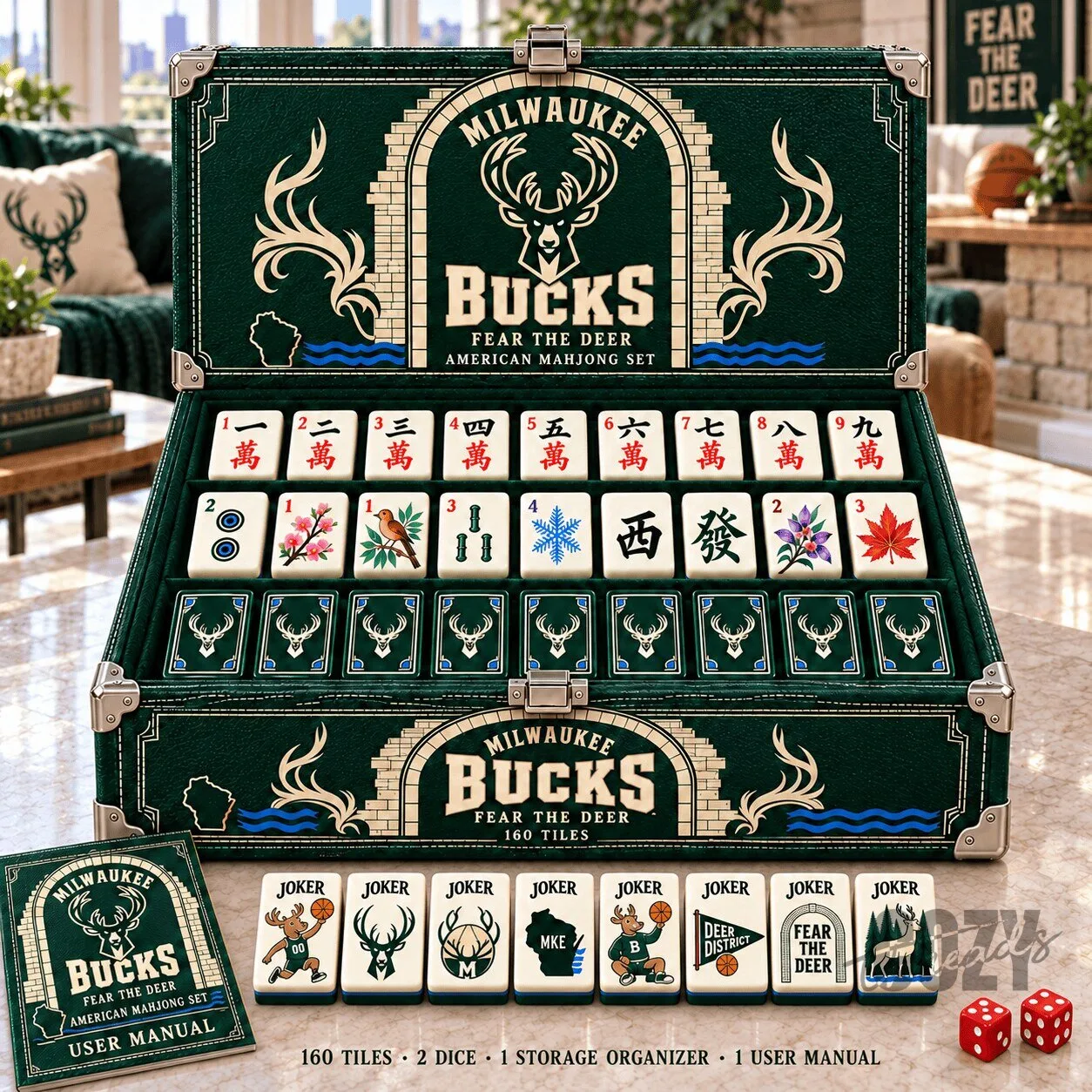 Milwaukee Bucks Fear The Deer American Mahjong Set With Storage Case
