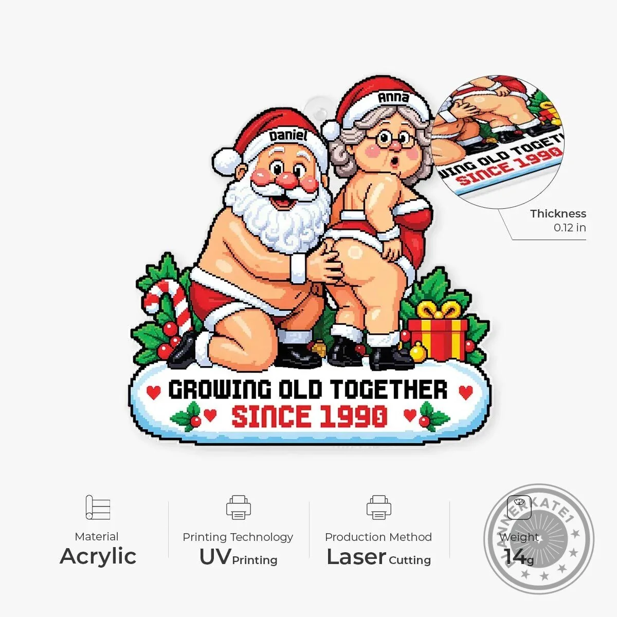 Personalized Pixel Art Santa and Mrs. Claus Christmas Ornament for Couples 8 Personalized Pixel Art Santa and Mrs. Claus Christmas Ornament for Couples