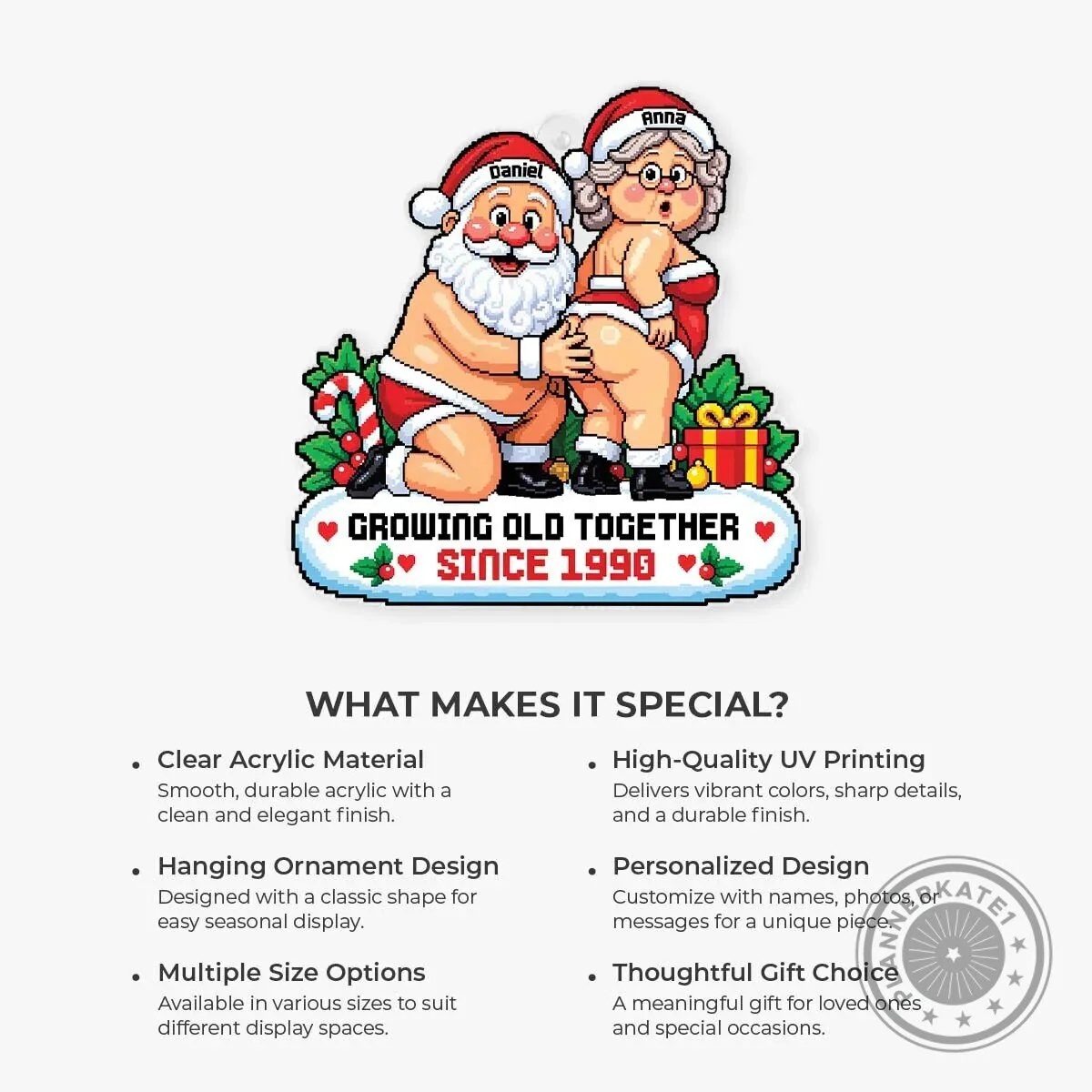 Personalized Pixel Art Santa and Mrs. Claus Christmas Ornament for Couples 11 Personalized Pixel Art Santa and Mrs. Claus Christmas Ornament for Couples