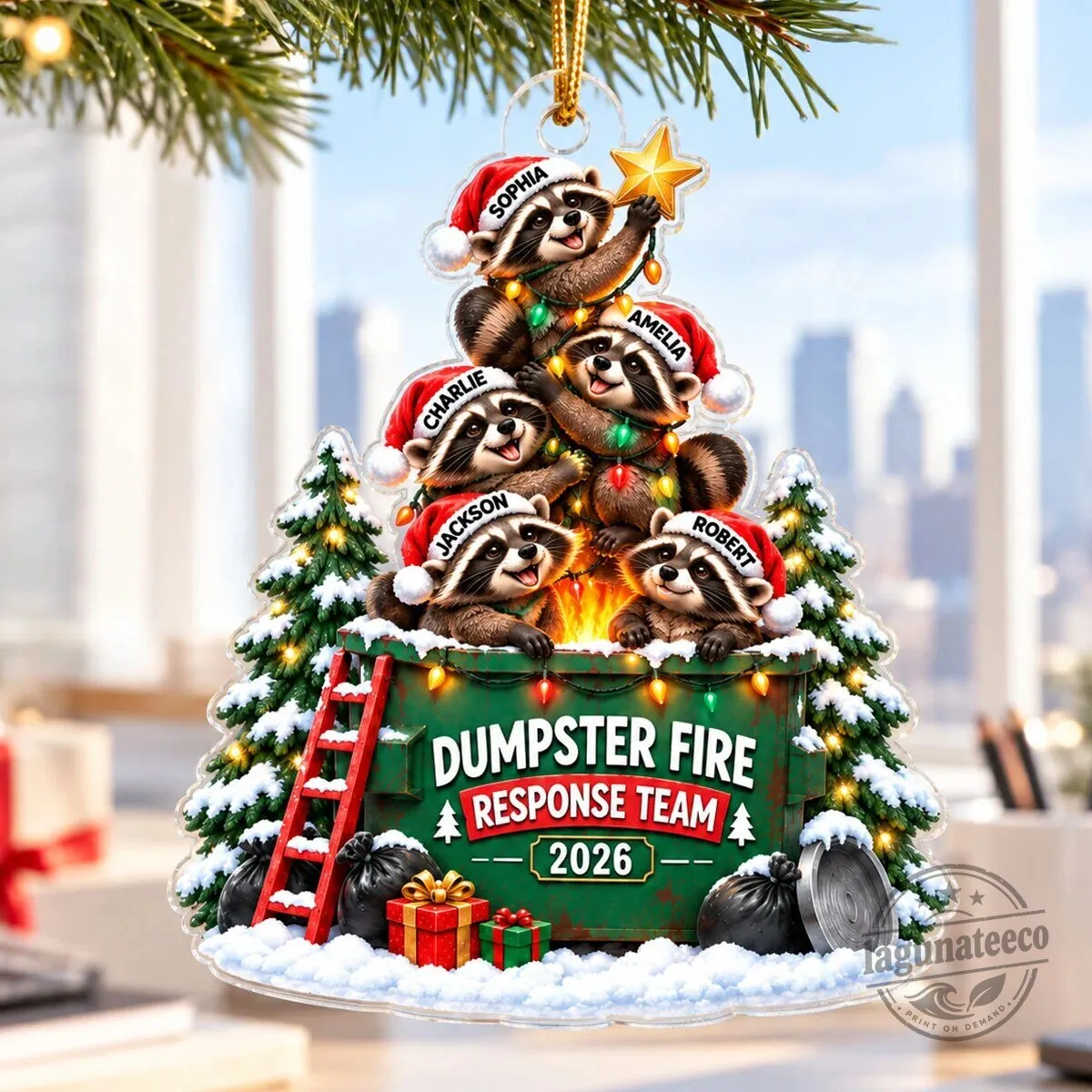 Dumpster Fire Response Team Raccoon Squad 2026 Personalized Christmas Tree Ornament