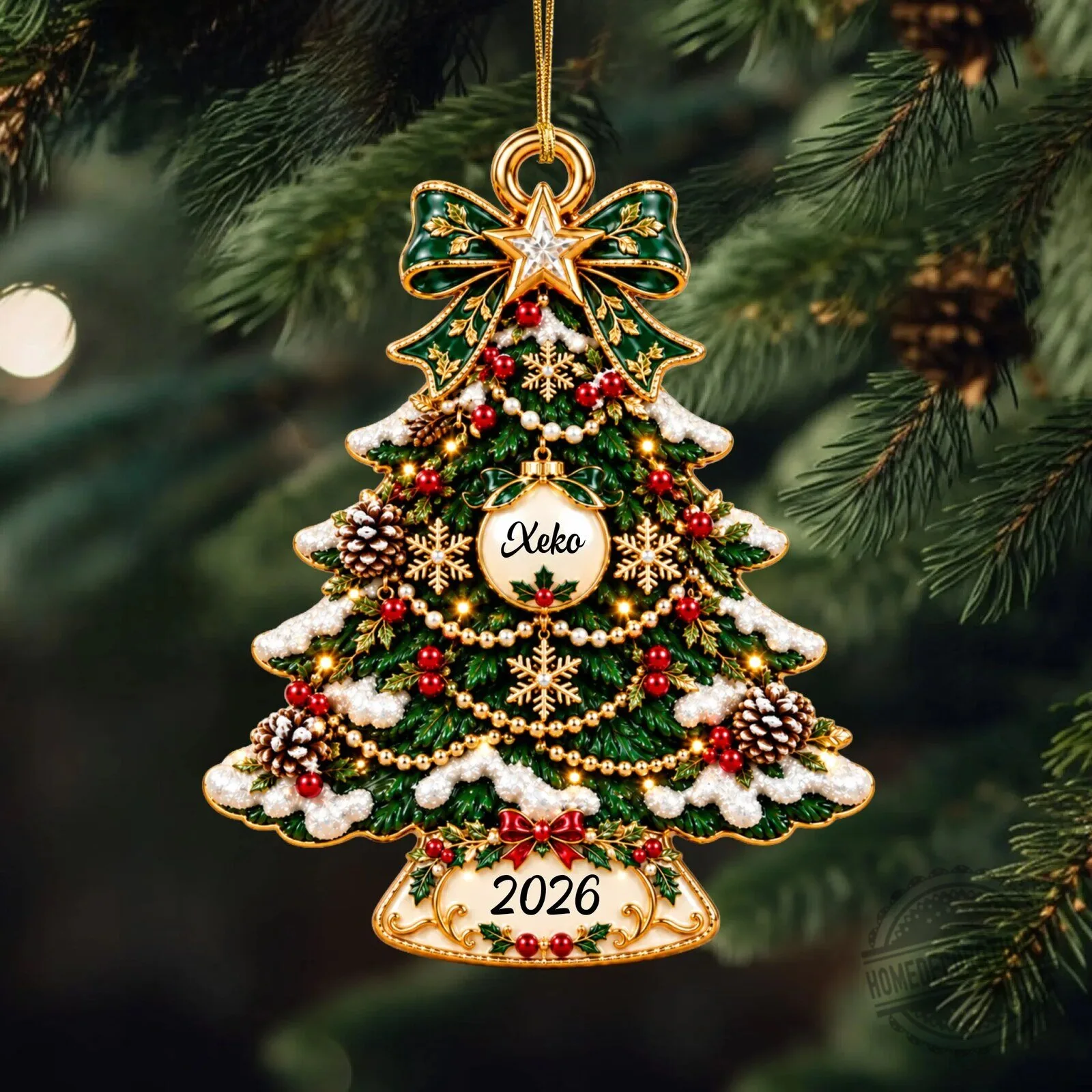 Personalized Christmas Tree Ornament with Name and Year - Custom Holiday Decoration