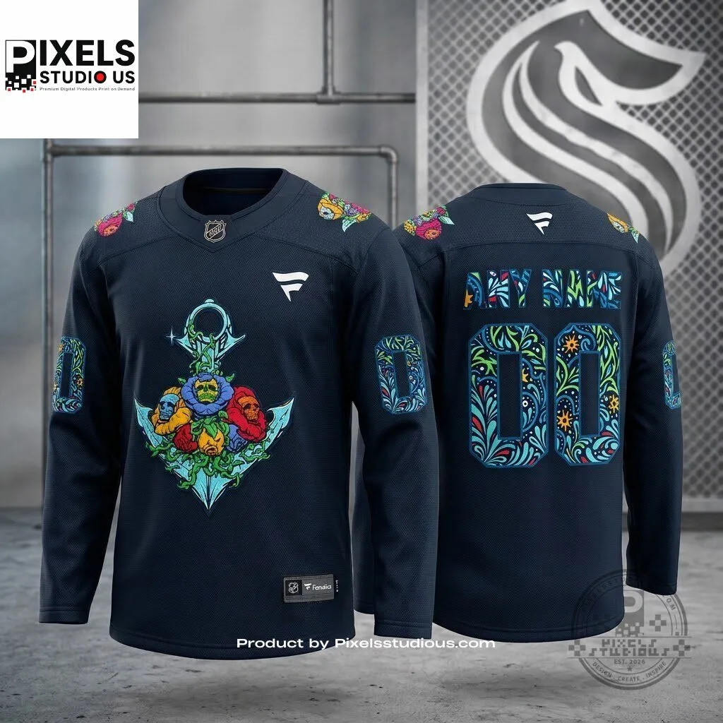 Seattle Kraken Hispanic Heritage Night Hockey Jersey 9 Seattle Kraken Hispanic Heritage Night Hockey Jersey 3D shirt or sports jersey with all-over print design