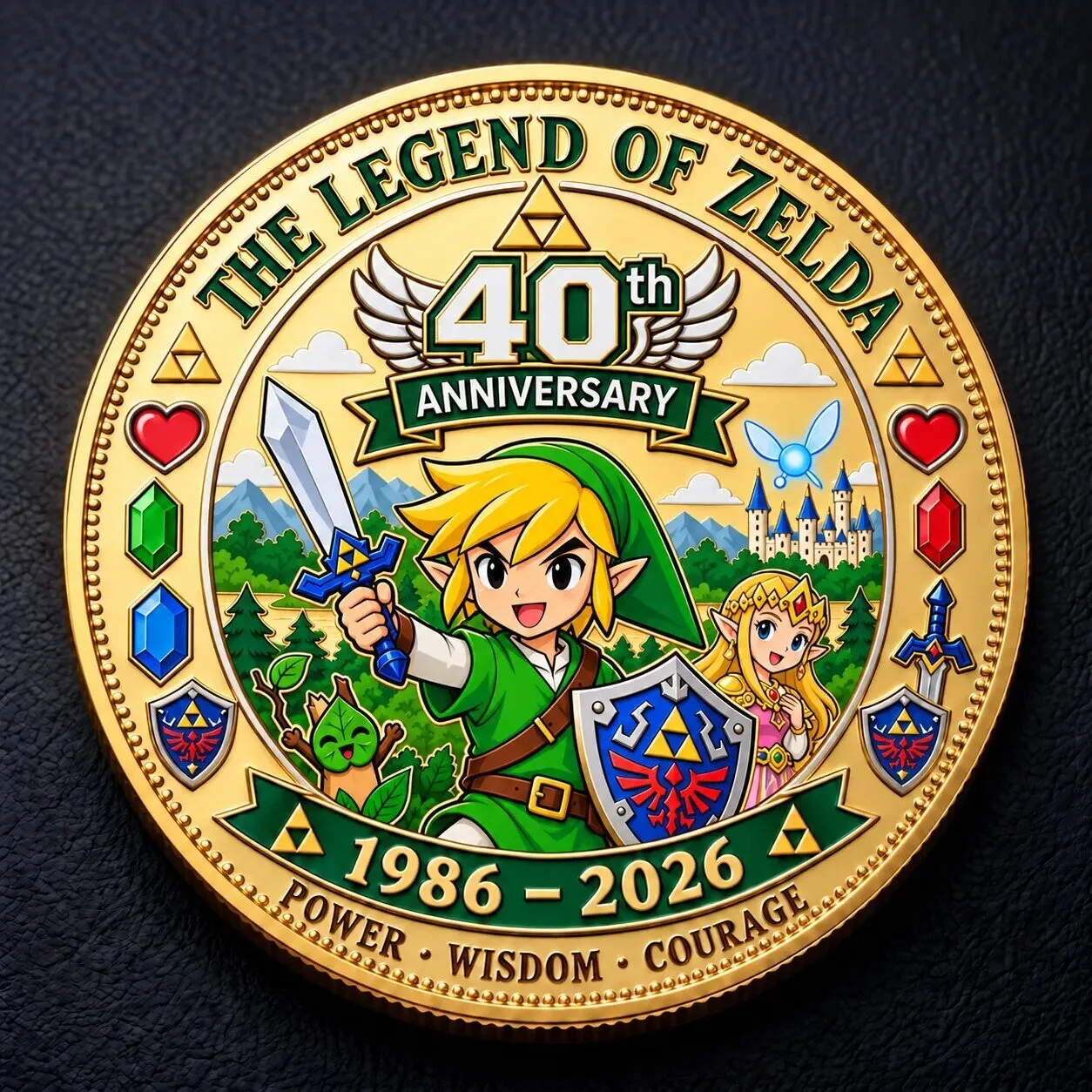 The Legend of Zelda 40th Anniversary Power Wisdom Courage Challenge Coin