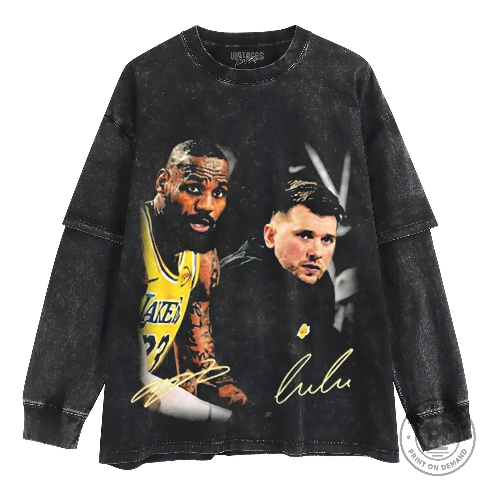 LeBron James Luka Doncic NBA Basketball Vintage Washed Long-Sleeve T-Shirt