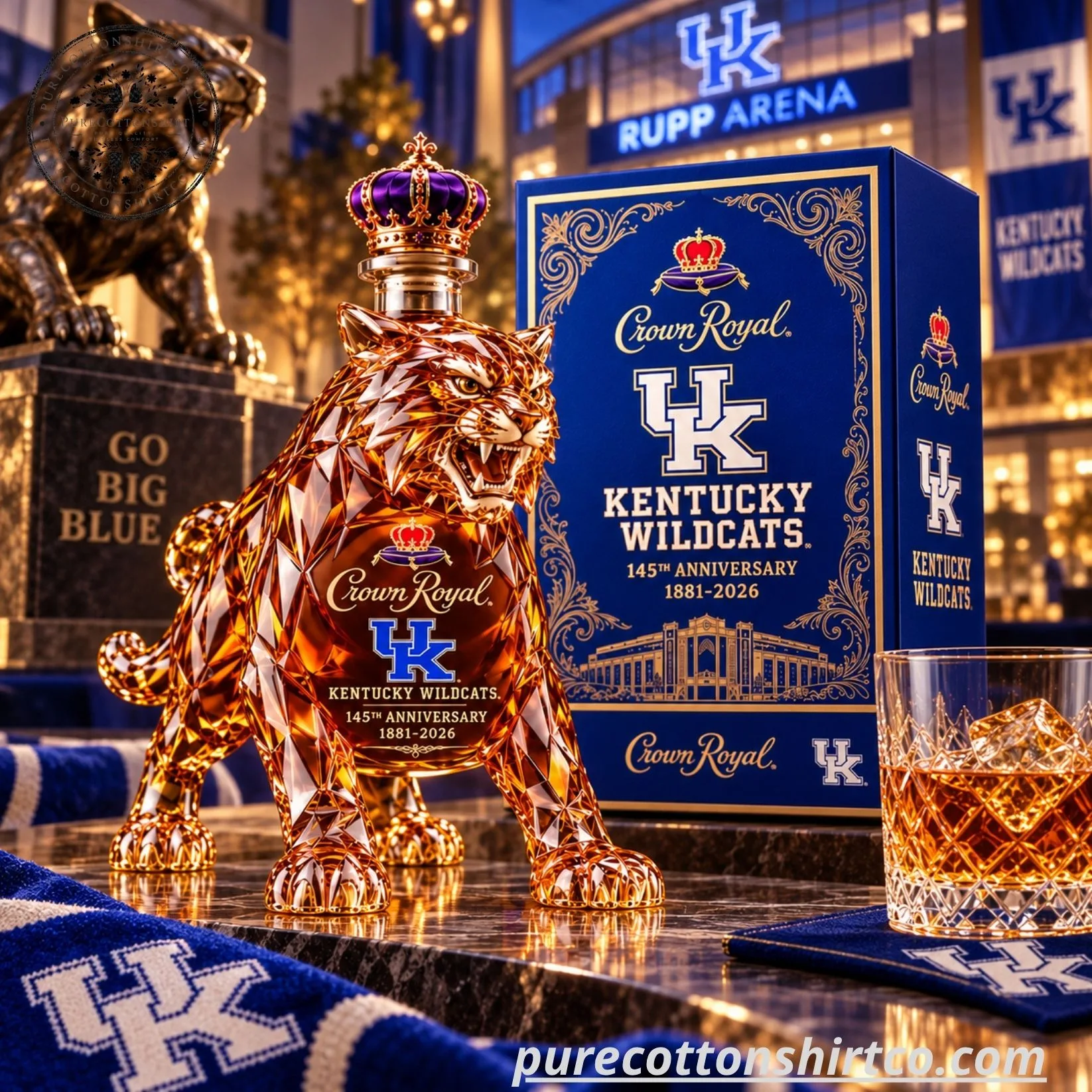 Kentucky Wildcats 145th Anniversary Decanter - Crown Royal Wildcat Glass Whiskey Bottle - Flash Sale