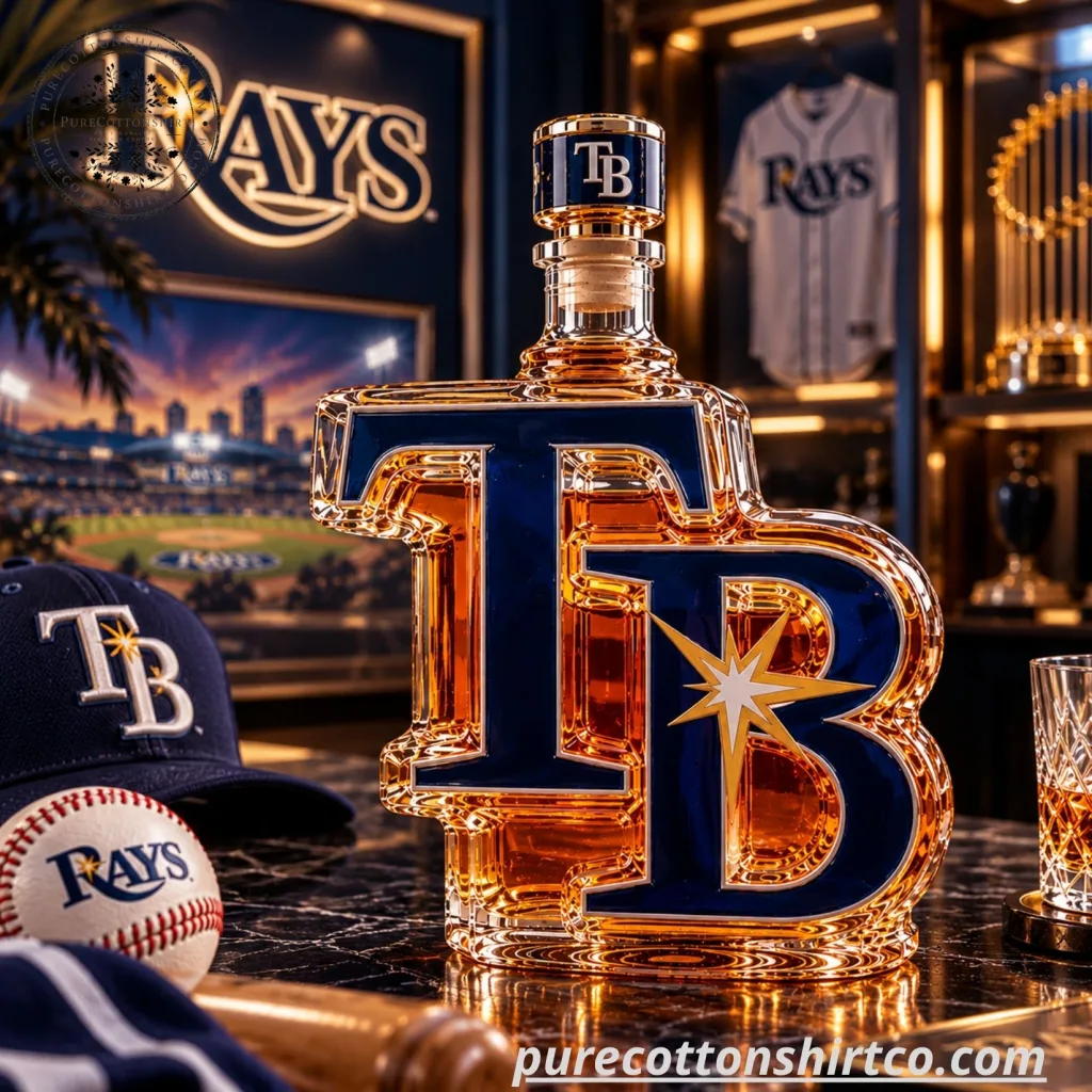 6 Tampa Bay Rays TB Logo Decanter – Glass Baseball Whiskey Bottle
