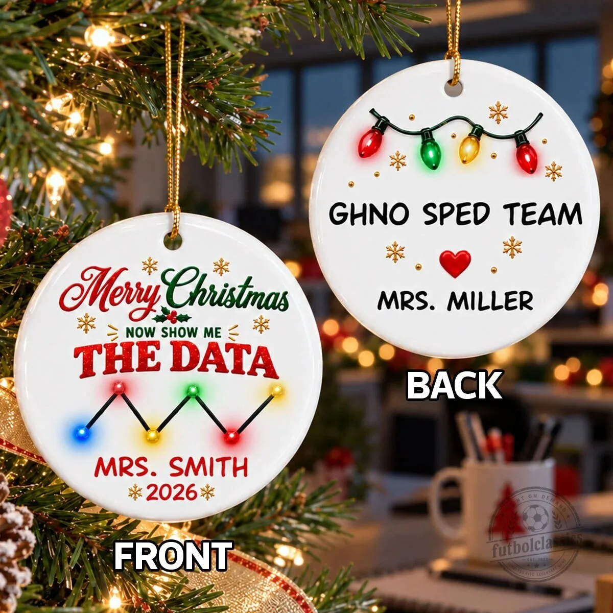 Merry Christmas Now Show Me The Data Personalized Ceramic Ornament
